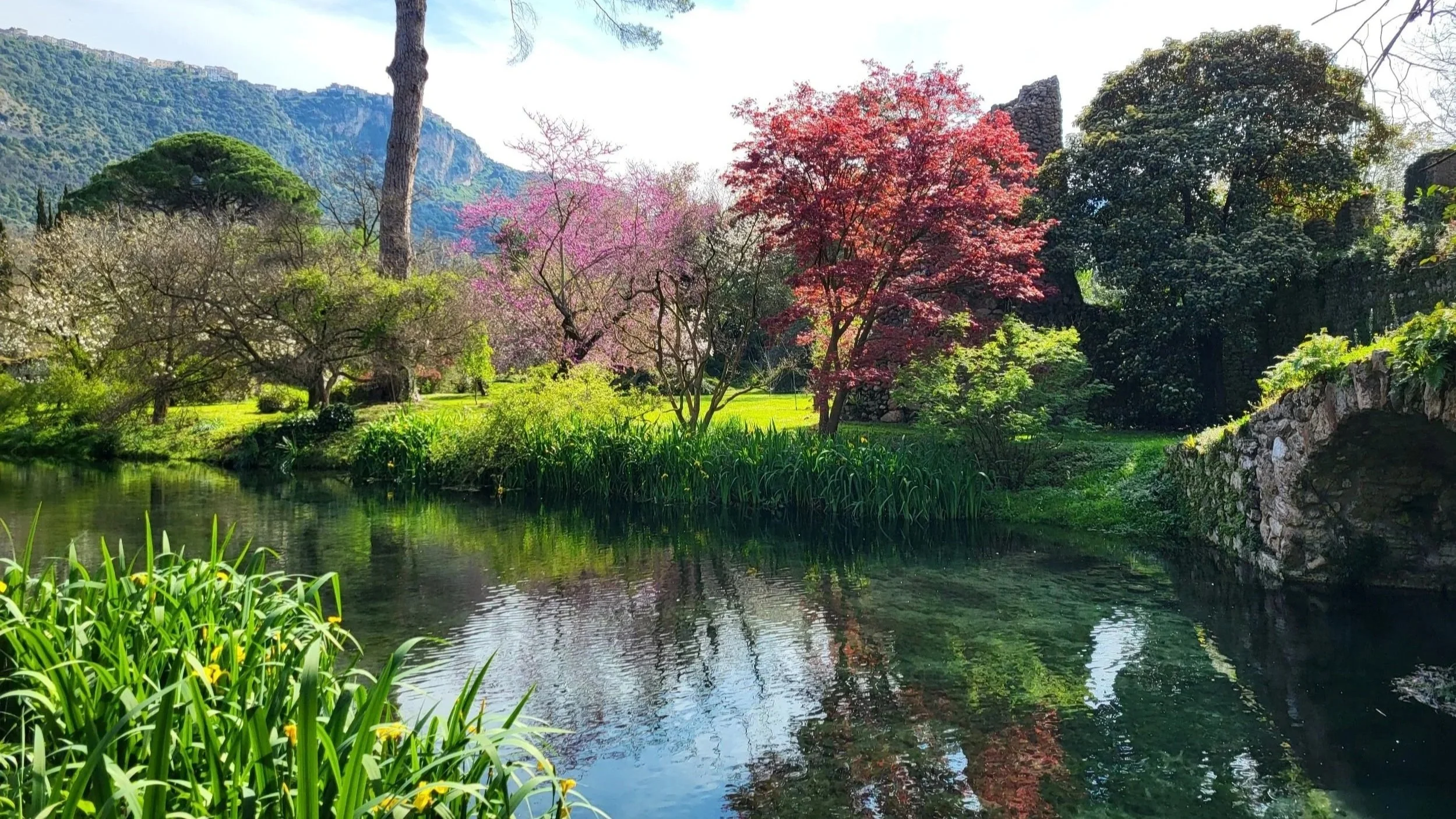 Scenic view of a river with colorful trees and mountains in the background.