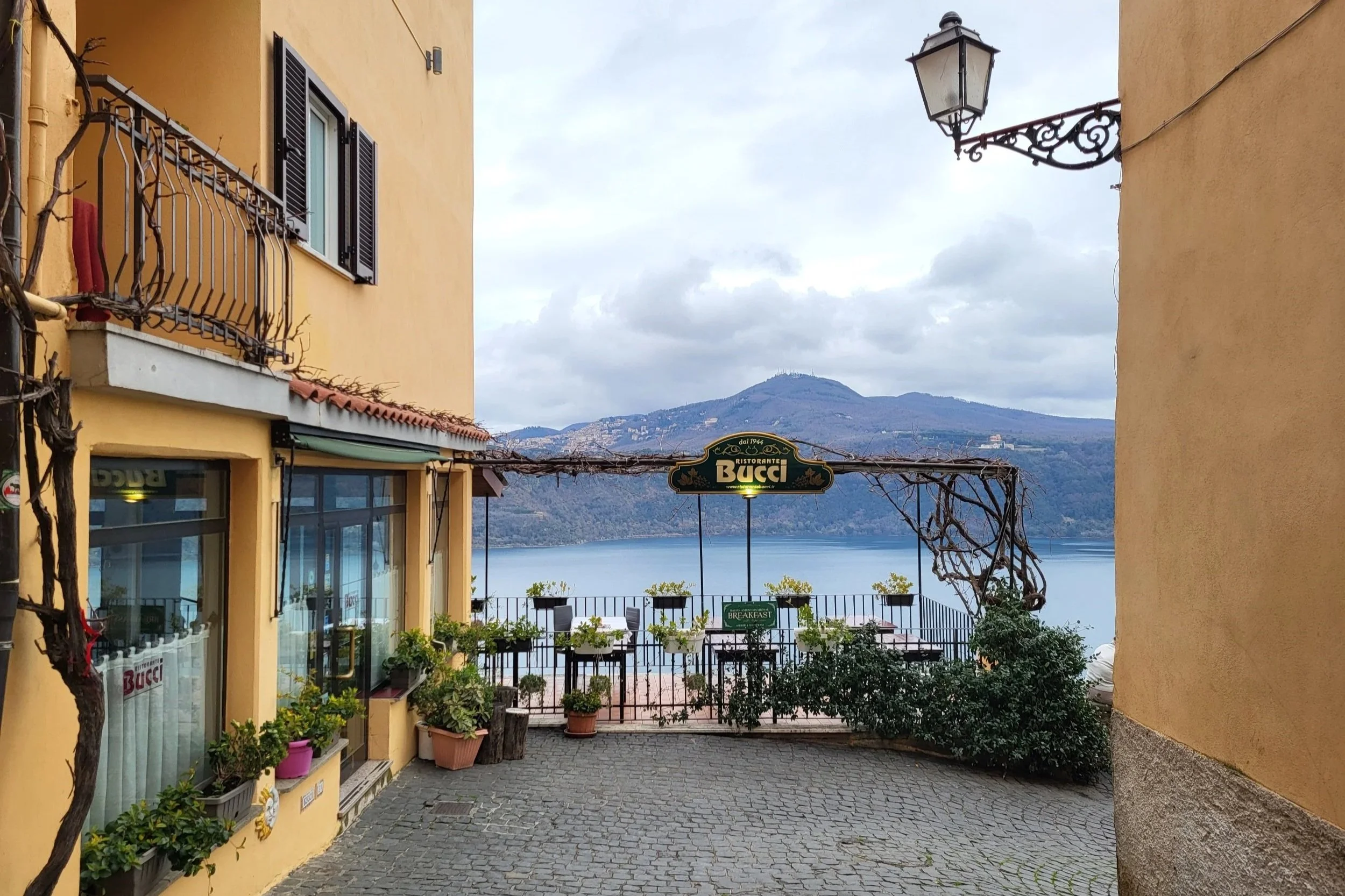 View of lake Albano from a street in Castel Gandolfo
