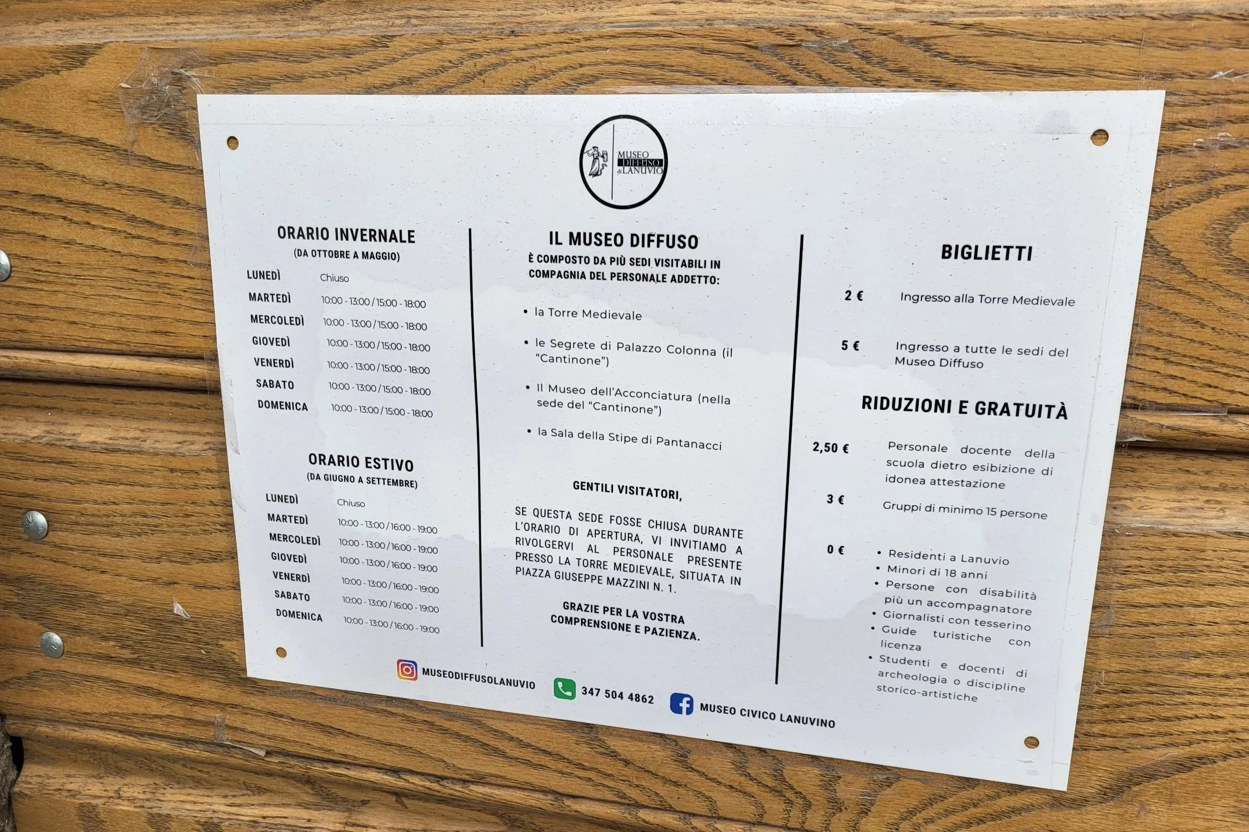 Information board of Museo Diffuso di Lanuvio