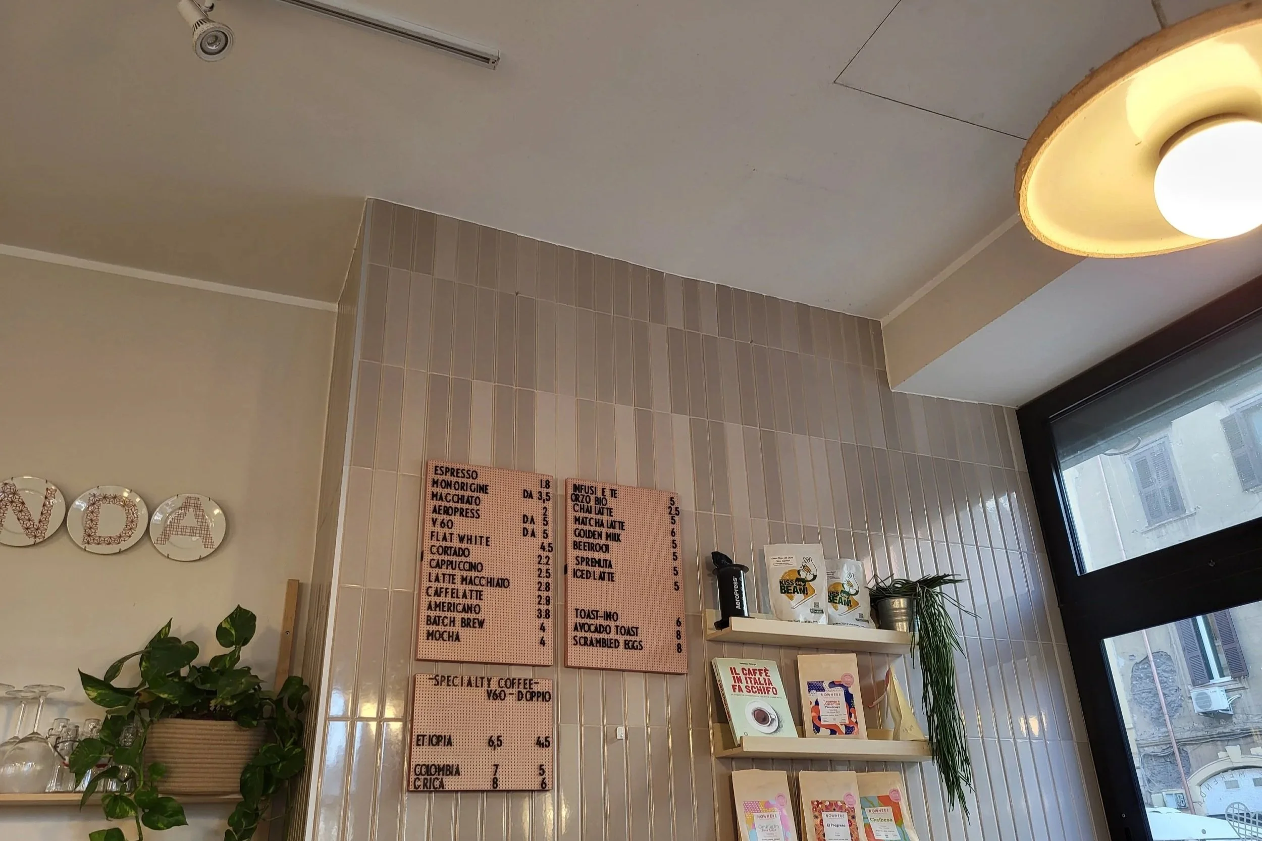 the coffee menu at Café Merenda in Rome