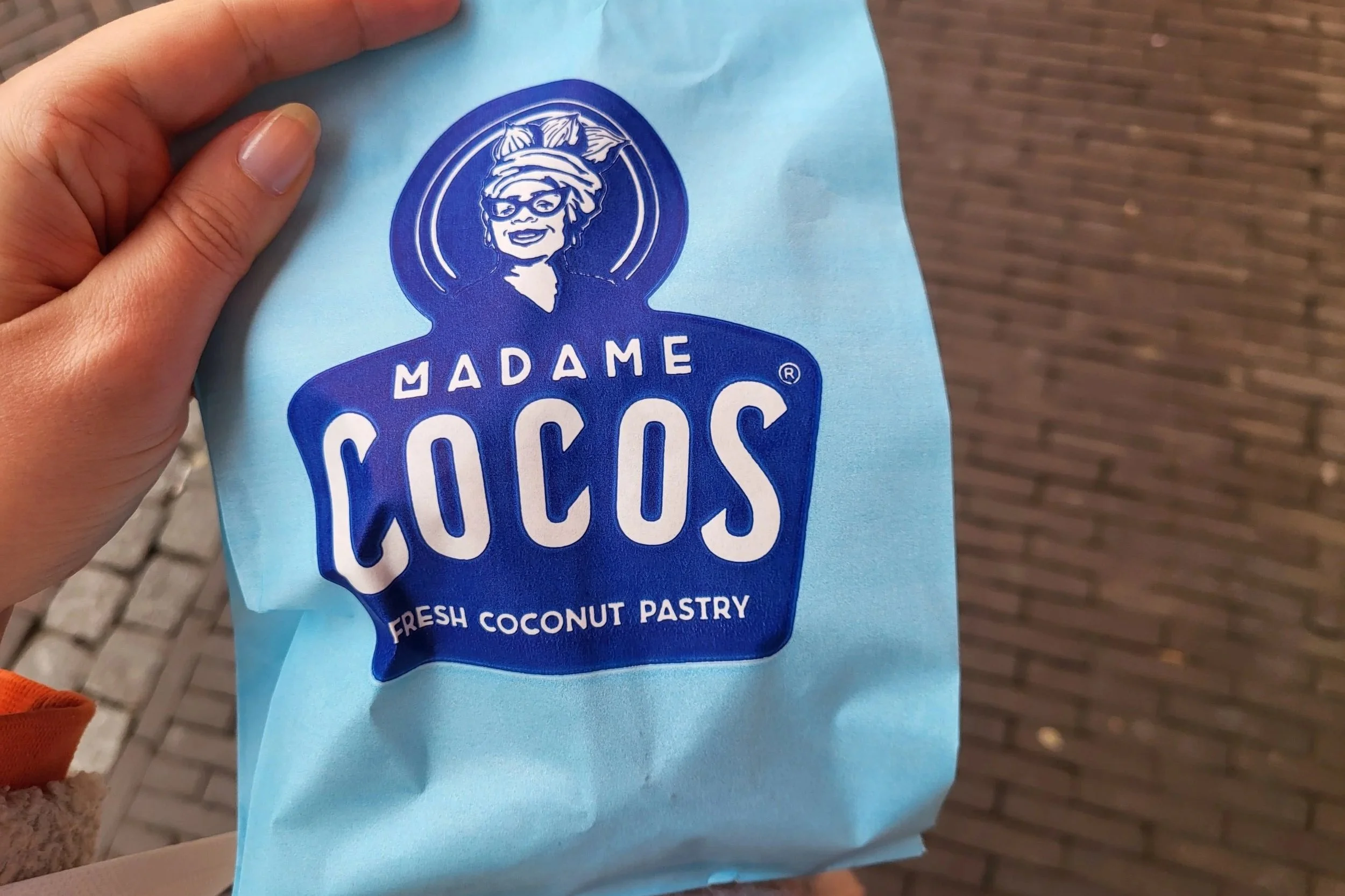 Madame Cocos branded bag for takeaway coconut balls and pastries