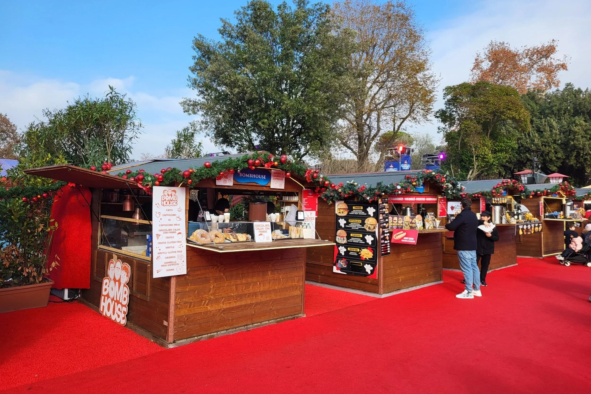 Different food stalls at Christmas World Rome