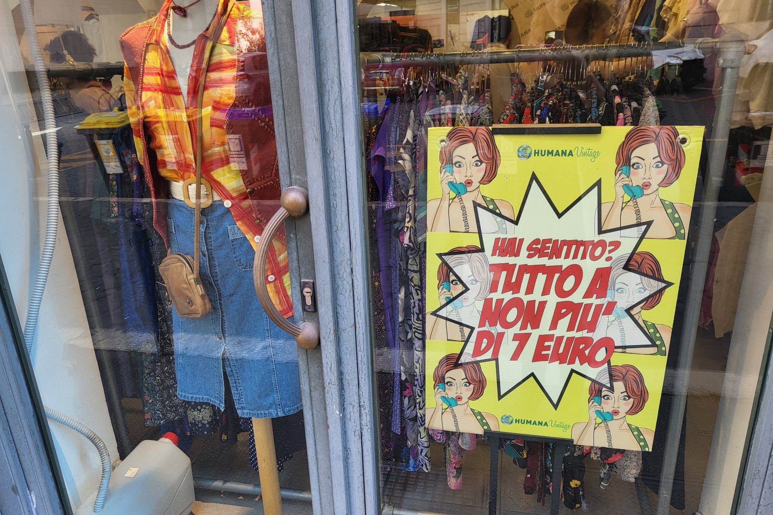 Window view of Humana vintage store in Monti Rome