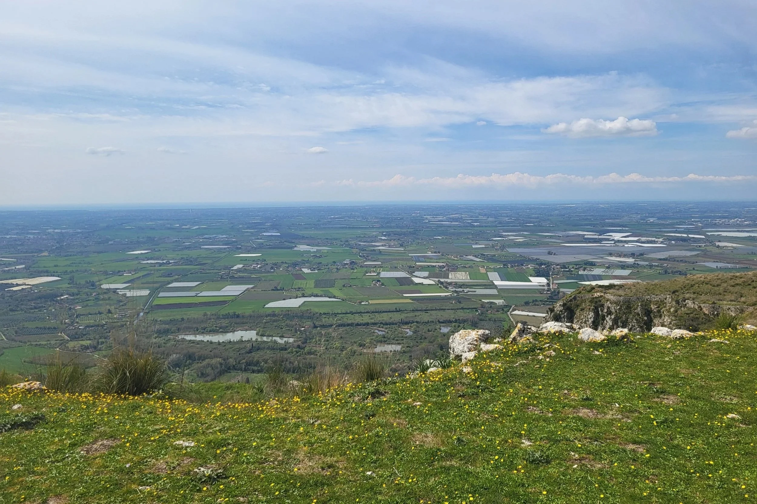Scenic view from Norma overlooking the countryside near Giardino di Ninfa