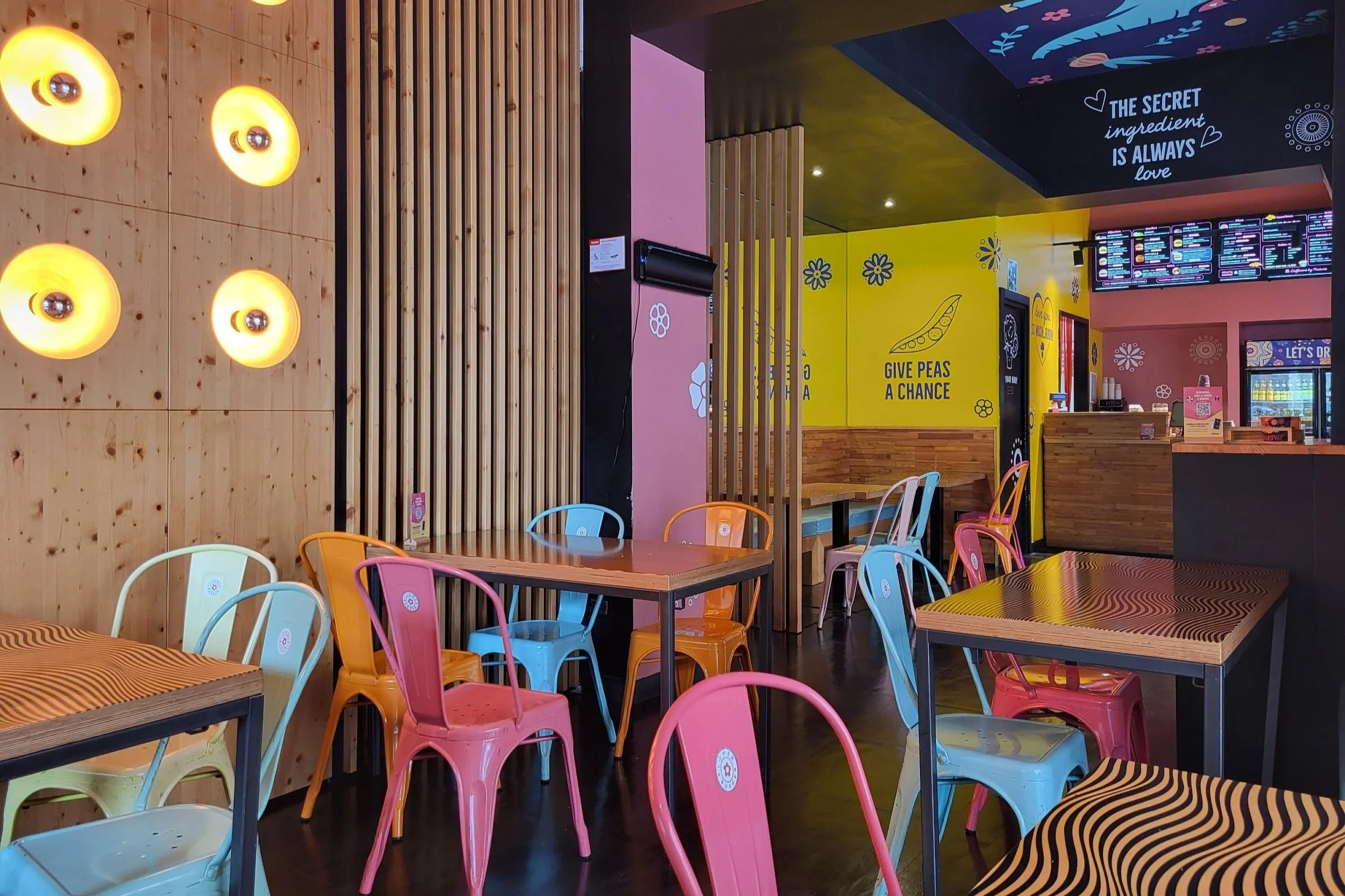 Colorful interior at Flower Burger Rome