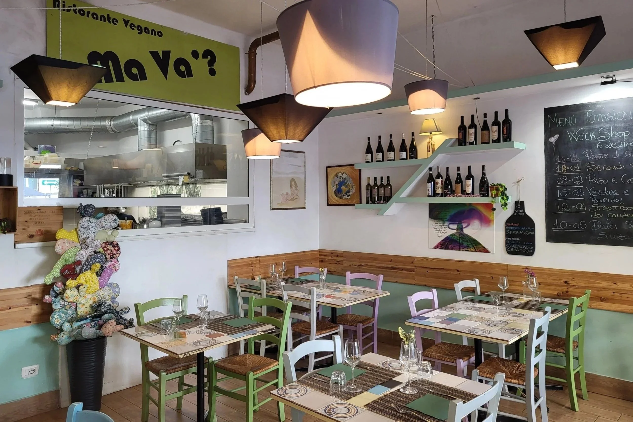 Interior of vegan restaurant Ma Va'? in Rome