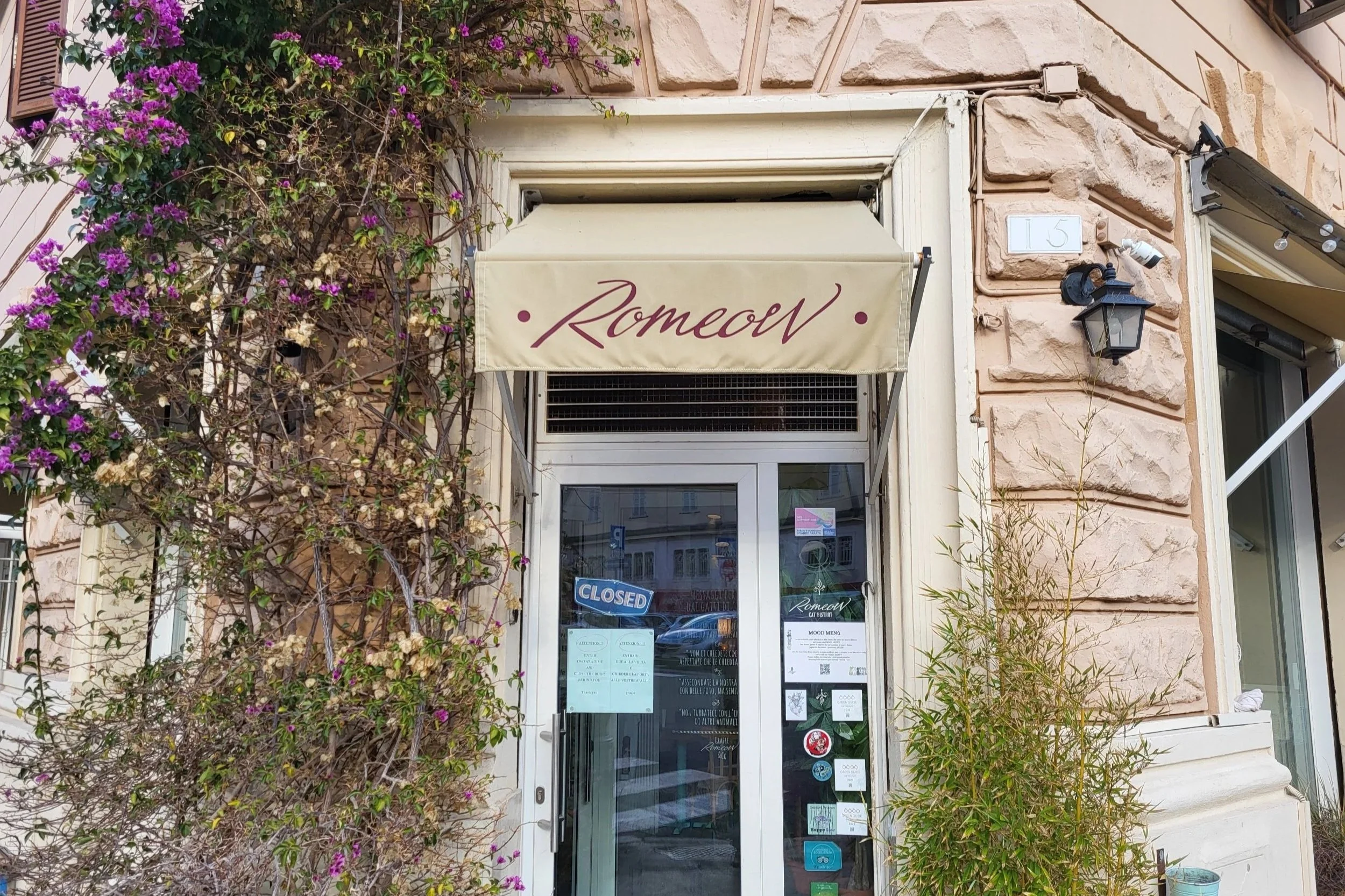 Entrance of Romeow Cat Bistrot in Ostiense Rome