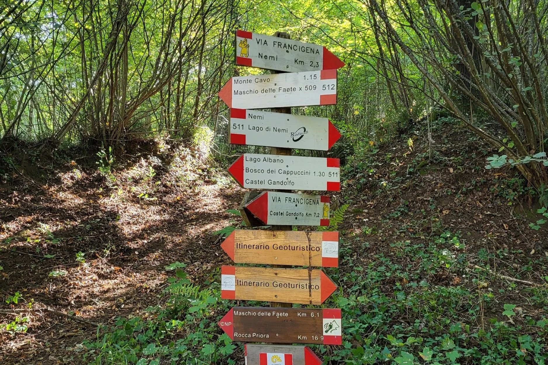 Signs indicating the way at Nemi