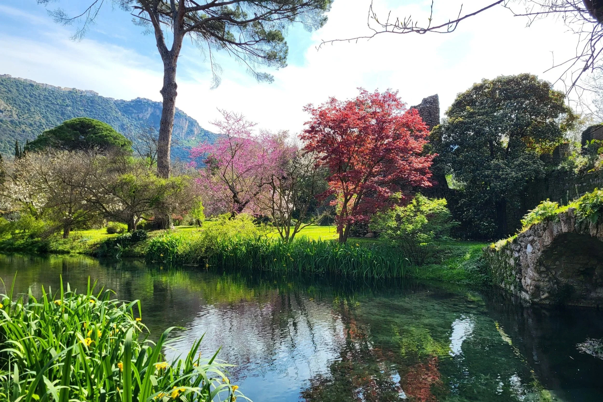 Beautiful view of Giardino di Ninfa, one of the most stunning gardens in Italy