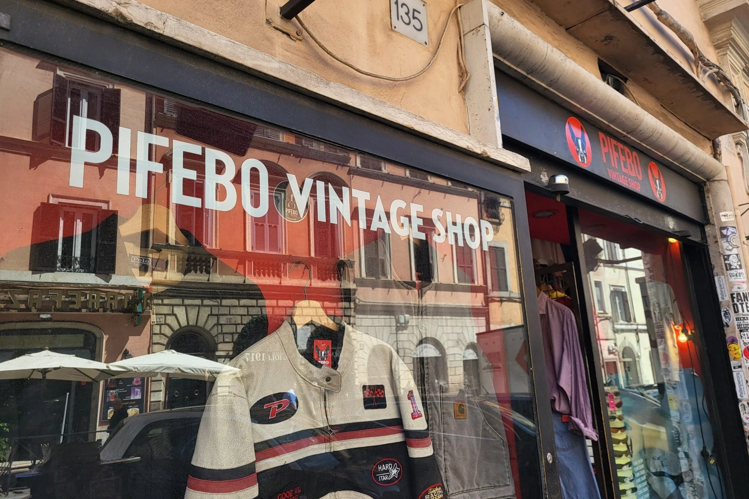 Outside view of Pifebo vintage shop in Monti