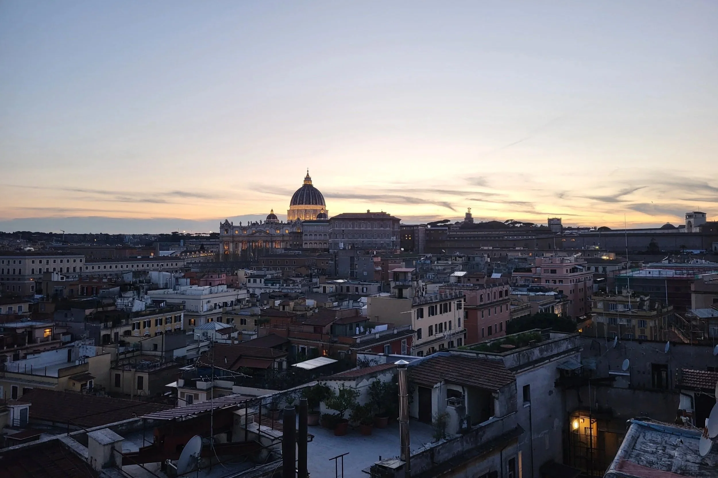 Rooftop view in Rome with the Vatican in the background