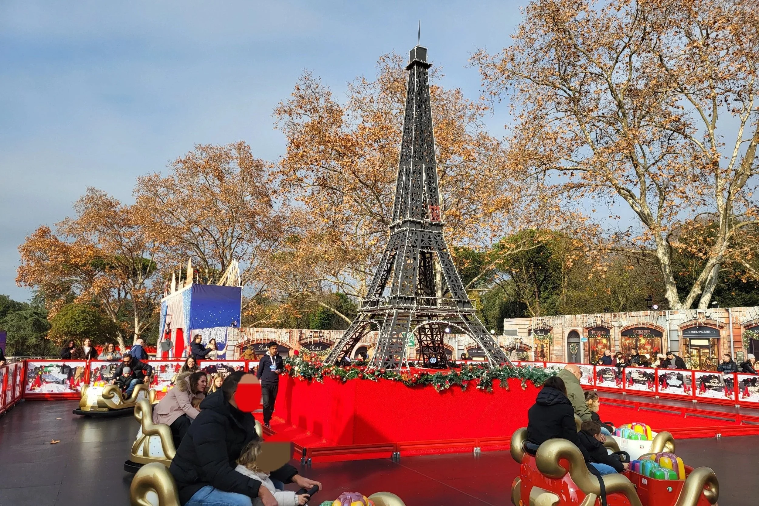 Miniature Eiffel Tower in Paris-themed section of Christmas World Rome