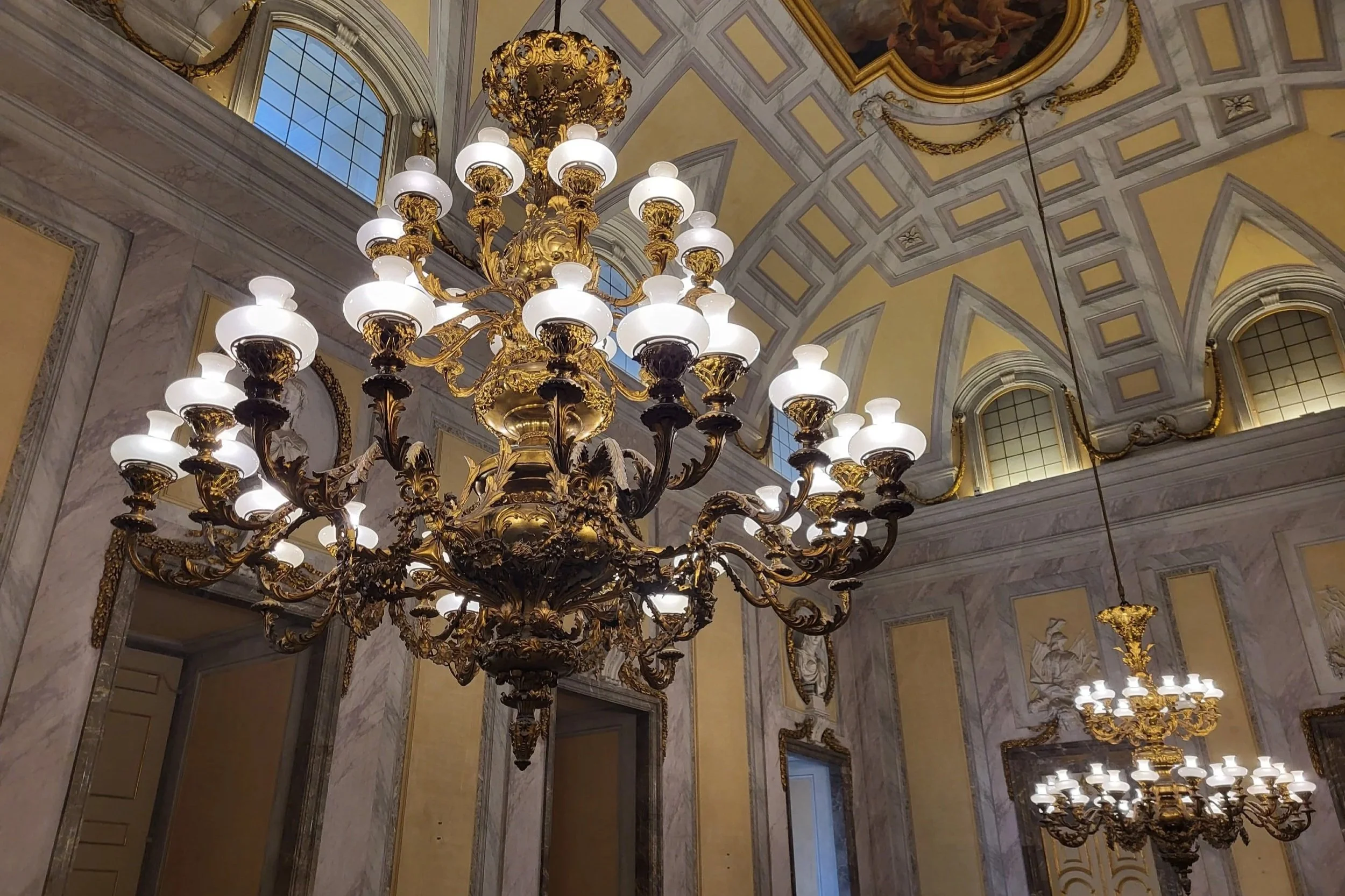 Two big chandeliers in the Reggia di Caserta