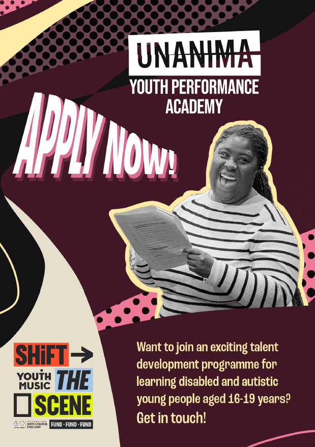 A poster for Unanima youth performance academy, sating 'apply now'