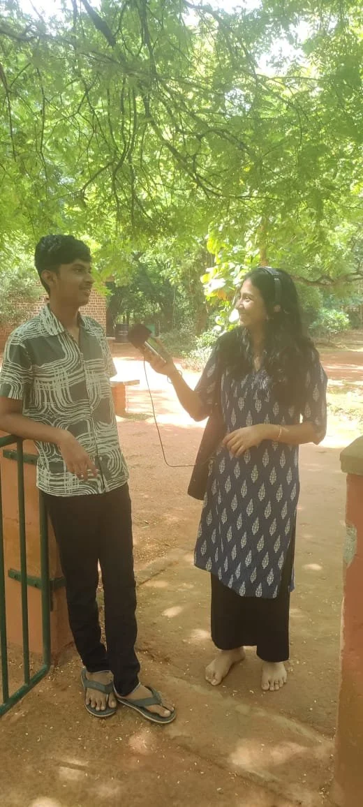 Sadana and Saranya are interviewing their fellow classmates who are involved in community service