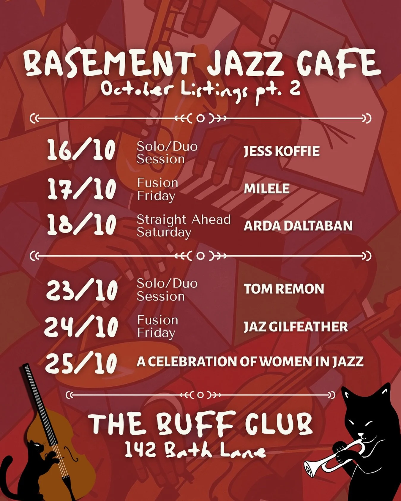 Basement Jazz Caf&eacute; listings are here for not quite the rest of October🎃

We&rsquo;ve got some spooky sessions lined up for the final week of the month but until then we&rsquo;ve got some of Glasgow&rsquo;s finest musicians in over the next co