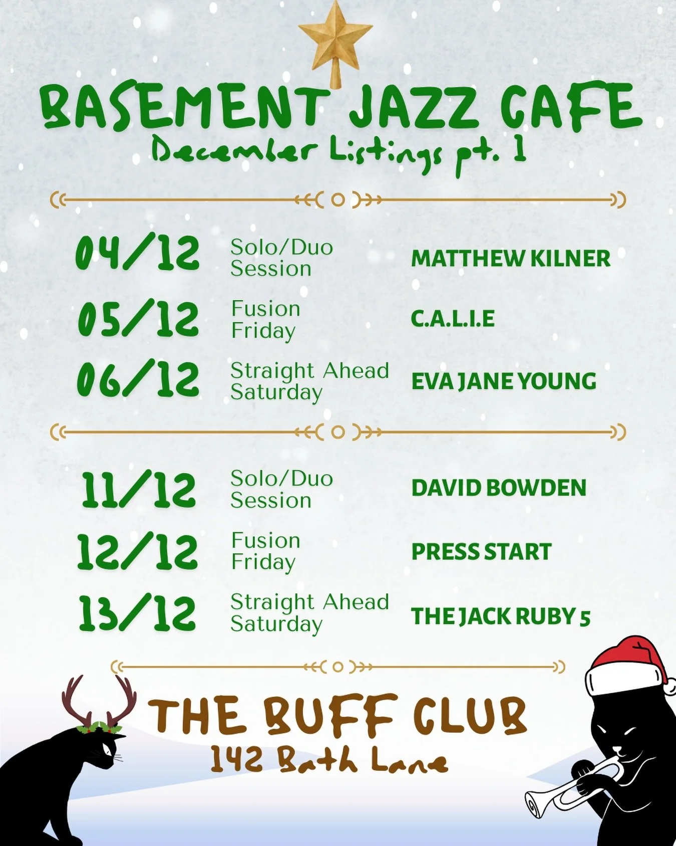 Door #1 is officially open&hellip;

Kick off the festive season with the first half of our December listings❄️

All tables are reserved for these dates but feel free to join us from 6pm as we always keep a few for walk ins

Tickets for our Xmas party