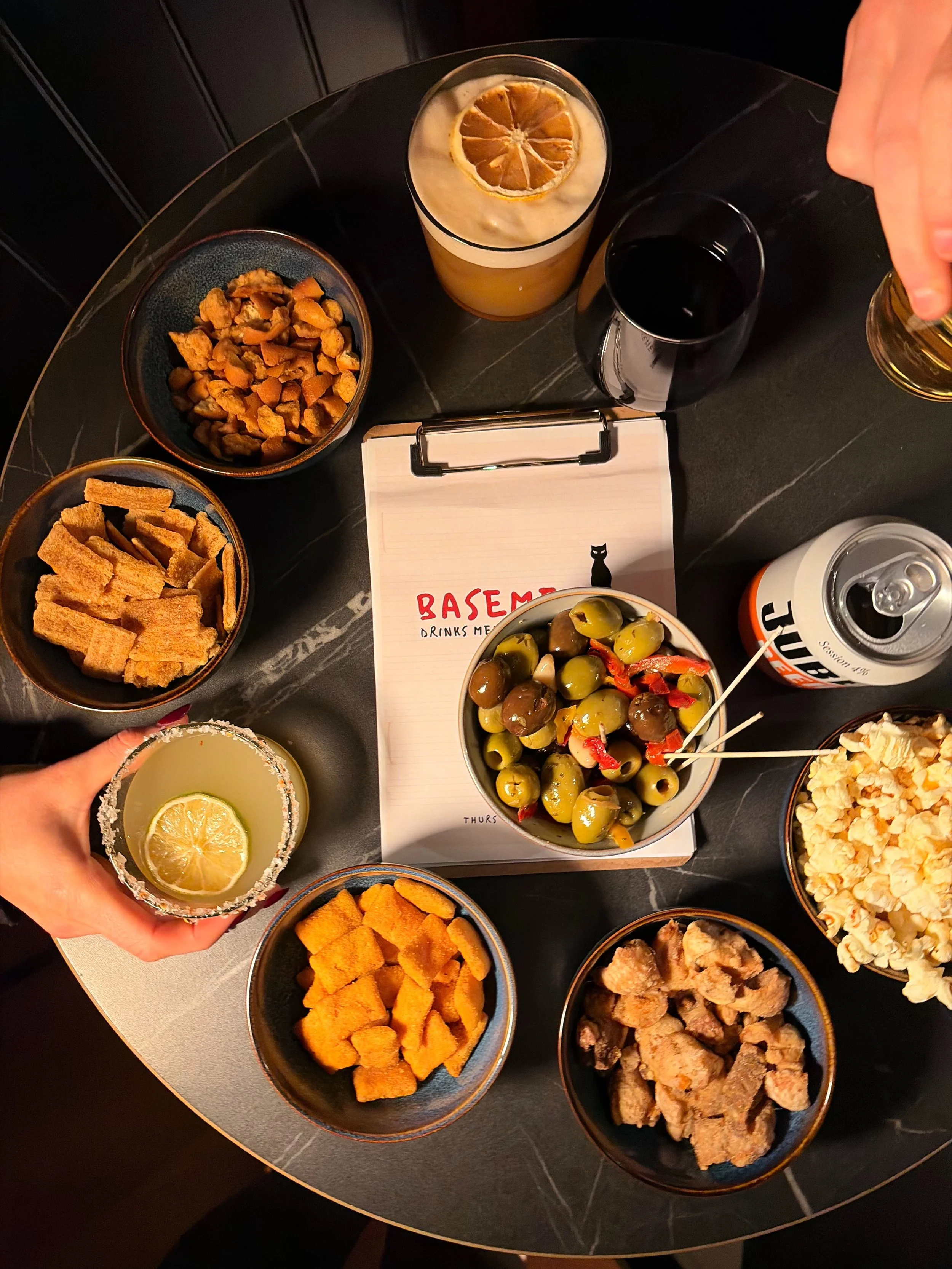 Can&rsquo;t stop thinking about a table that looks like this&hellip;

Bar snacks, drinks and good chats with good pals

We&rsquo;re open from 7pm tonight with live jazz courtesy of Basement favourite Nemo Ganguli. Nemo is a drummer and percussionist 
