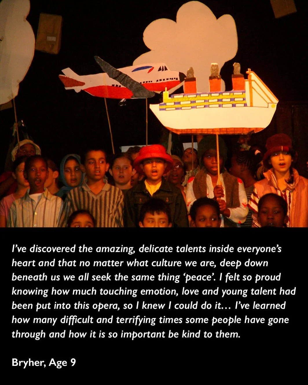 The story seems straightforward
How they got from A to B. 
How they travelled through the air
How they sailed across the sea.
&nbsp;
In February 2003, a partnership was formed between HMDT Music, Jubilee Primary School and Creative Partnerships to cr