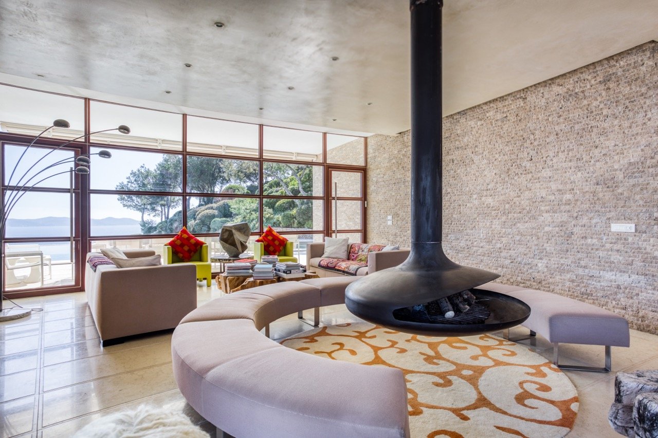 Cap Bénat Luxury Villa fireplace living room sofa