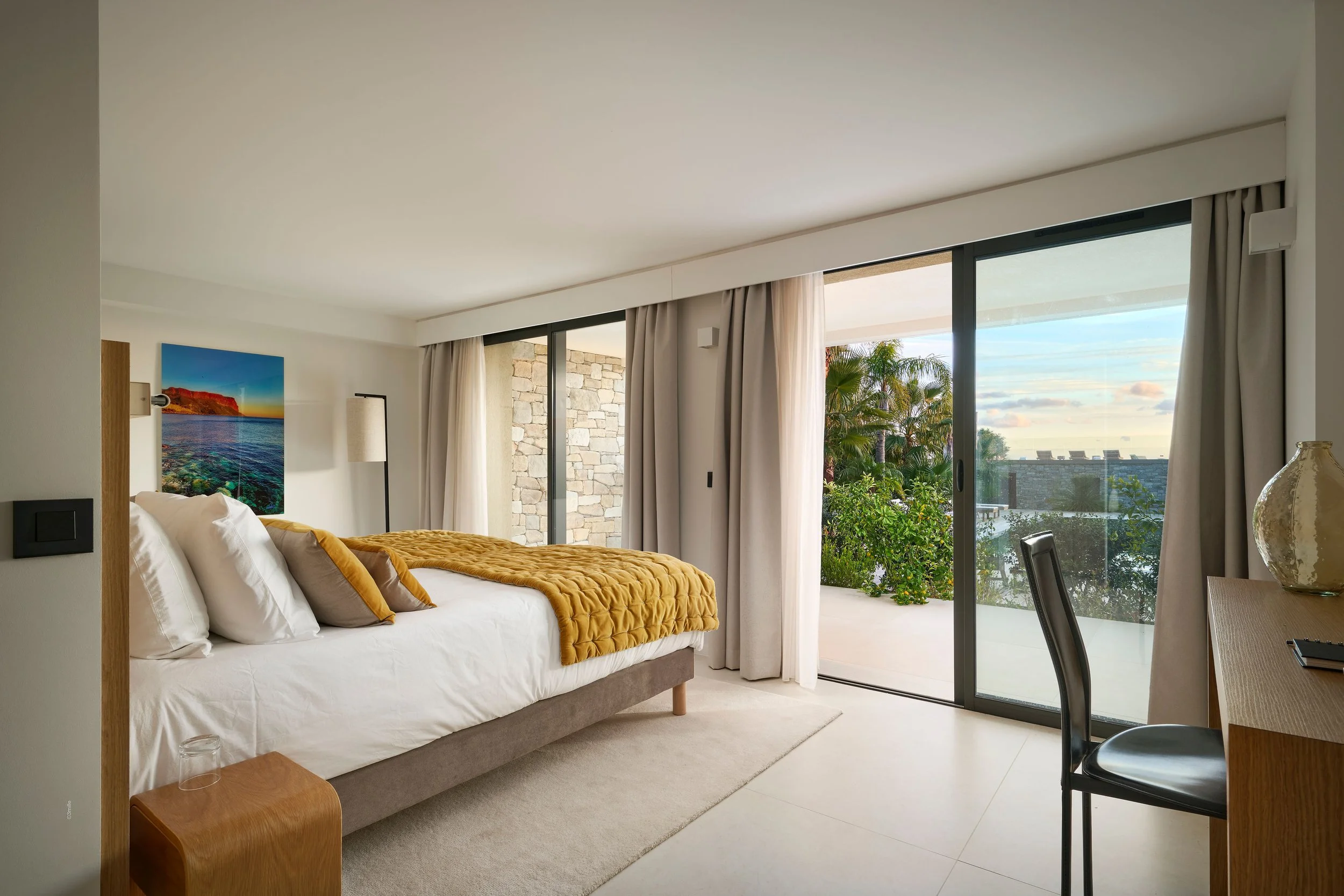 Mediterranean corporate retreat bedroom