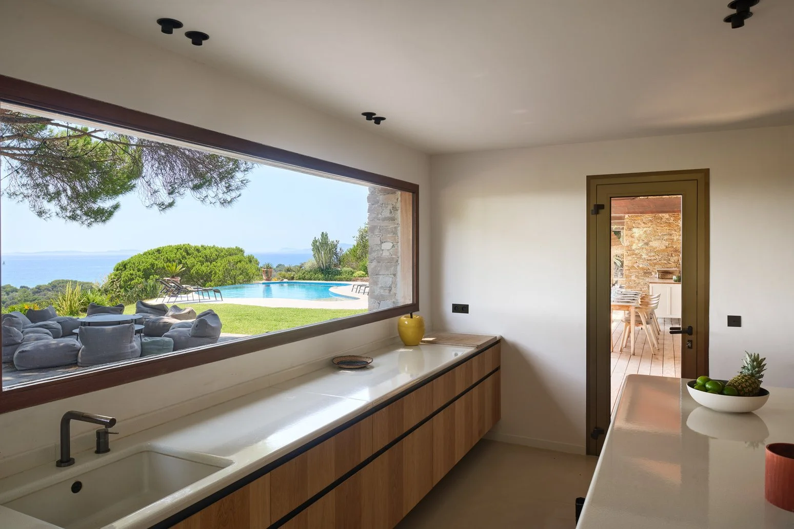 luxury villa in South of France in Bormes les Mimosas kitchen overlooking the sea