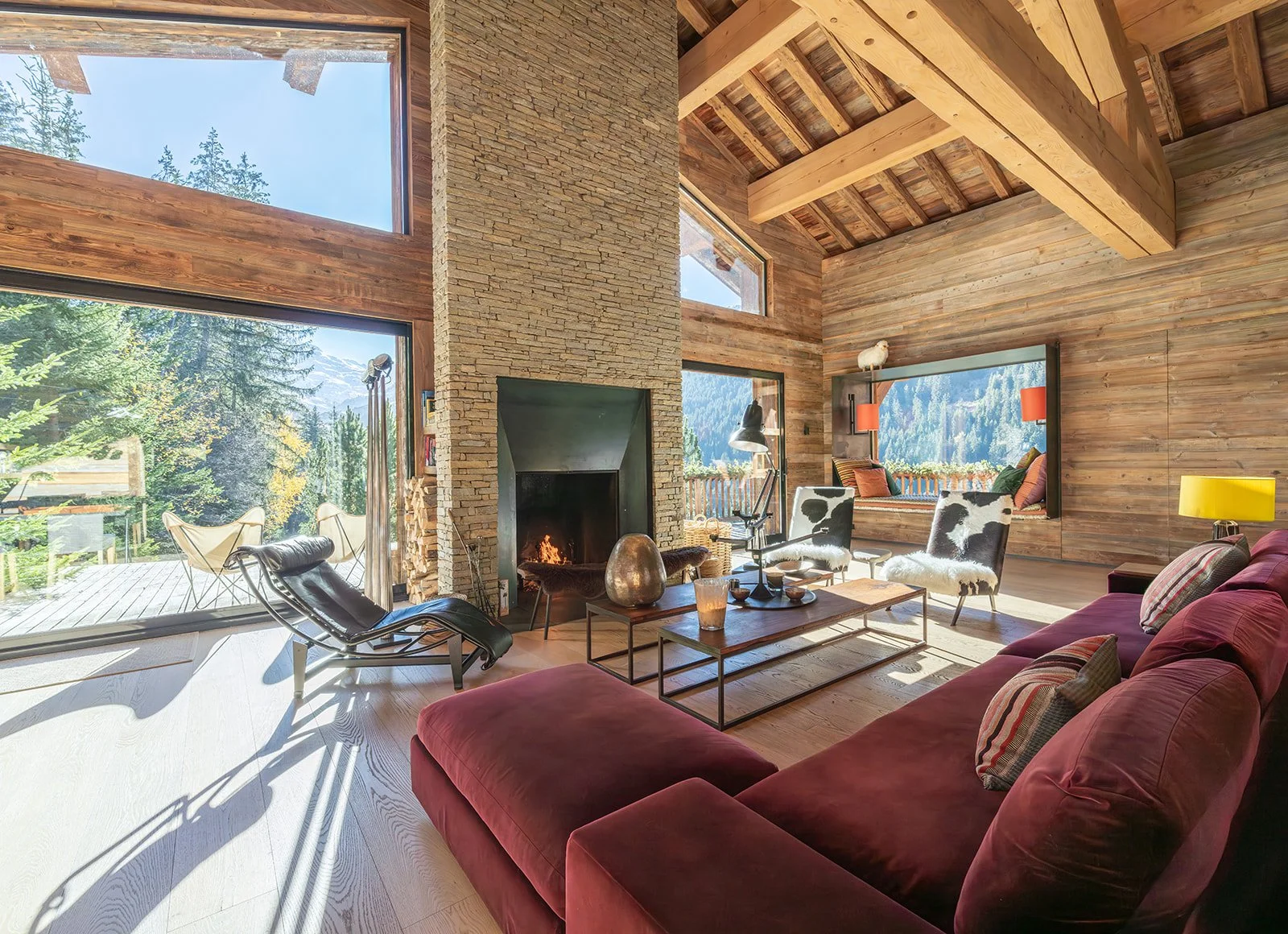 luxury ski-in ski-out chalet lounge area