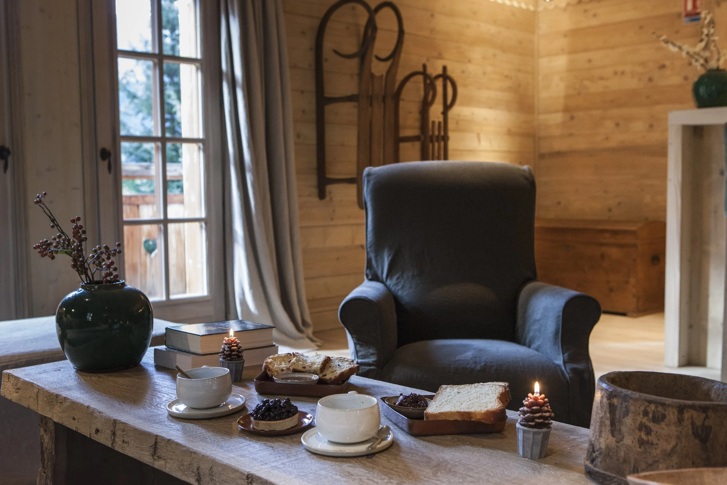 combloux corporate retreat luxury chalet sofa living room