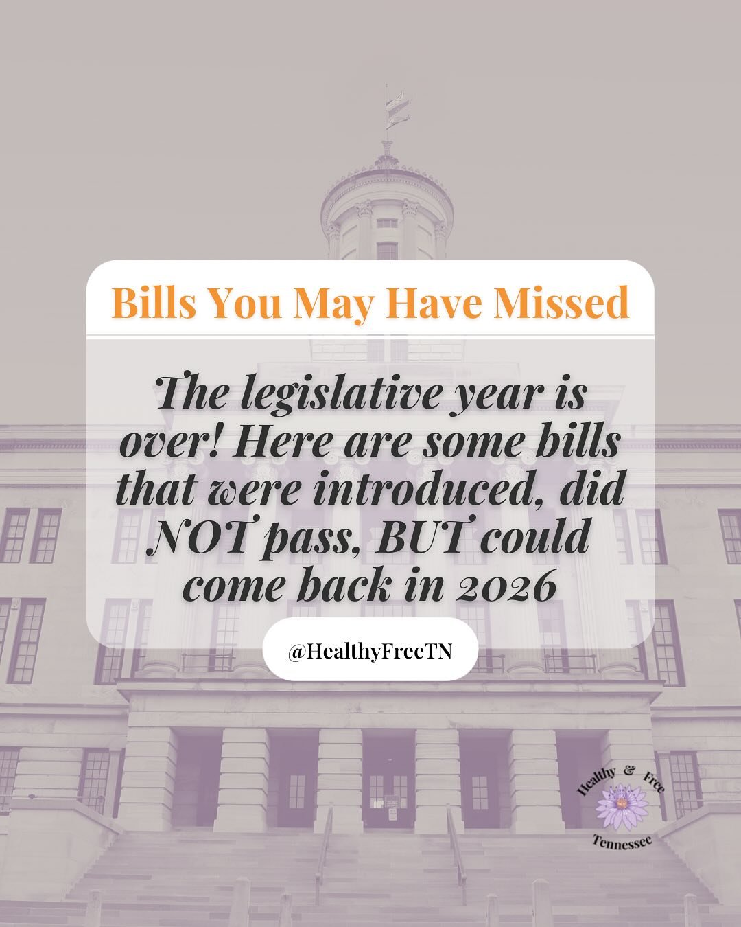 🚦What happens to bills that didn’t pass or fail this year? Well, they can always come back next year! Take a look at a few bills from our watchlist that didn’t pass or fail this year and could make a come back in 2026. As always, you can