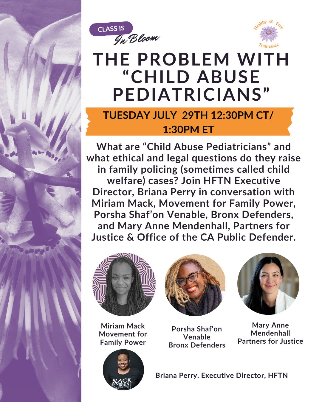 ๐ฉบ What happens when doctors are empowered to diagnose child abuse but the science doesn't back it up? Families suffer devastating consequences. Join HFTN in conversation with Miriam Mack with @movementforfamilypower , Porsha Shaf'on Venable with @br