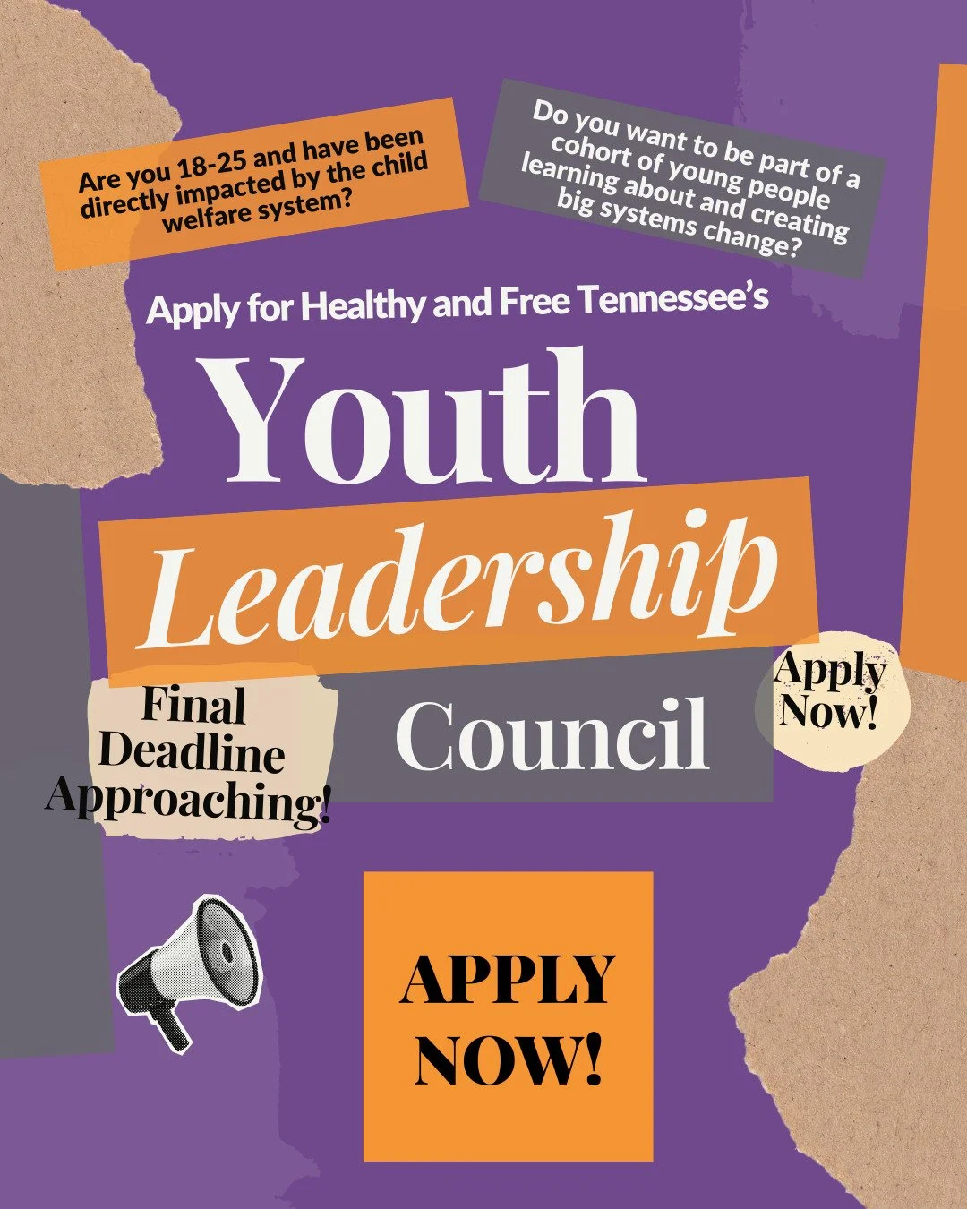 Tomorrow: THURSDAY August 21st is the LAST Day to apply for our Youth Leadership Council. We are particularly interested in working with folks in Memphis or West Tennessee! We'd love to work with you! If you need an extension to get an application in