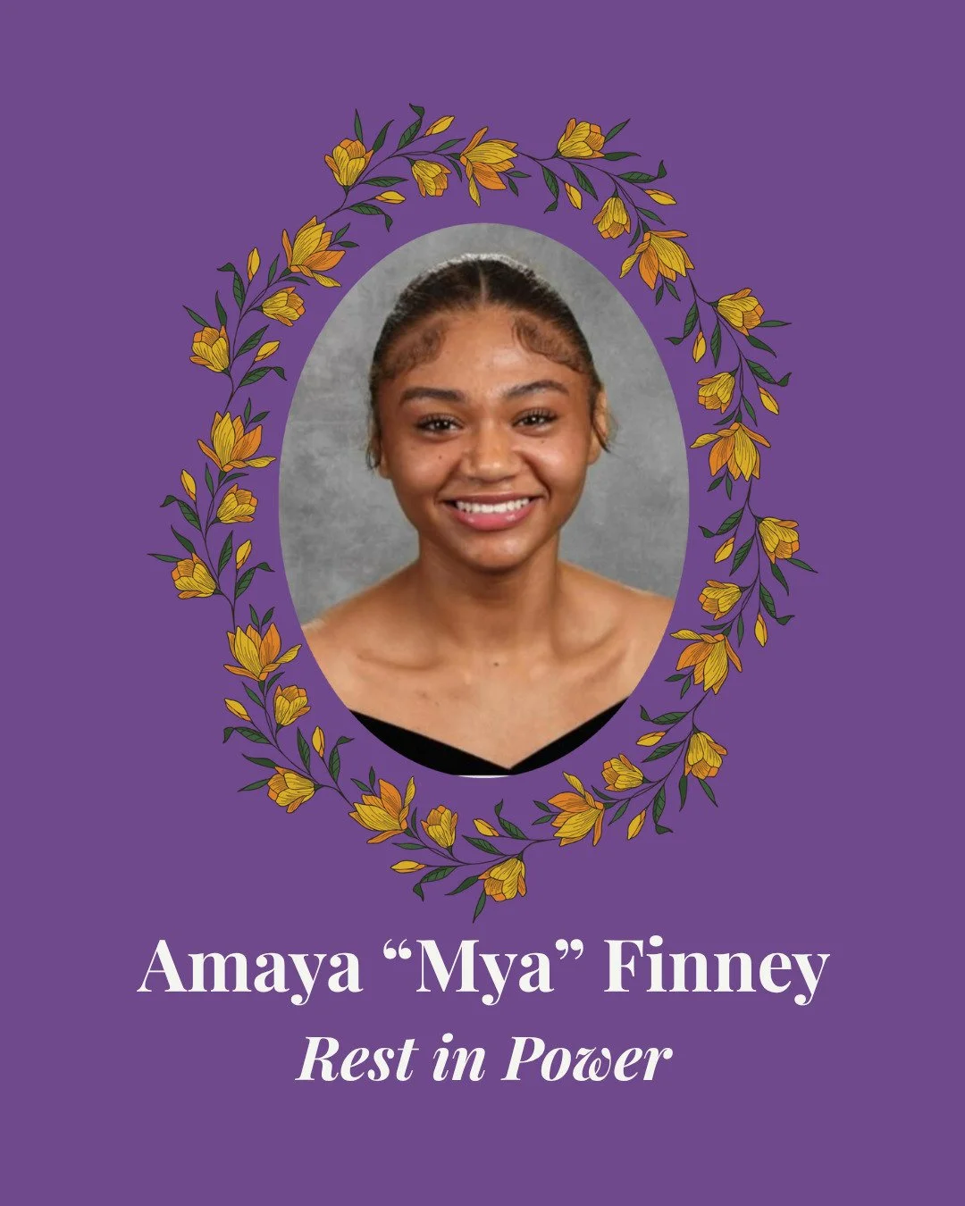 We are heartbroken and angry to hear about the loss of Amaya &quot;Mya&quot; Finney. We will continue to work towards a world where all young people, pregnant people, and parents don't have to fear state or interpersonal violence. Image text in alt-t