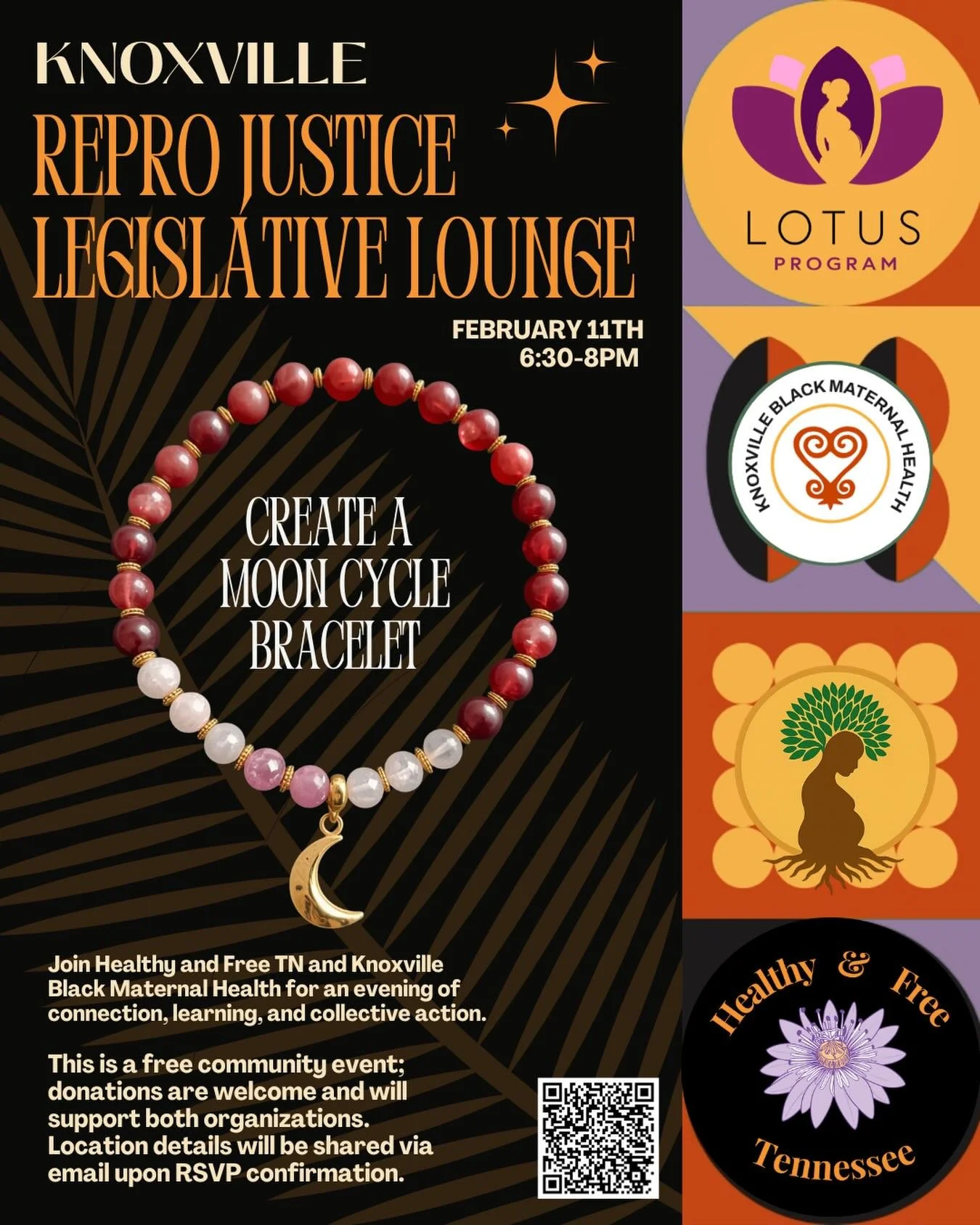 February 11
6:30&ndash;8:00 PM

✨ Join Healthy &amp; Free Tennessee x Knoxville Black Maternal Health for an evening of connection, learning, and collective action. ✨

We&rsquo;re gathering in community to create moon cycle bracelets, talk through re