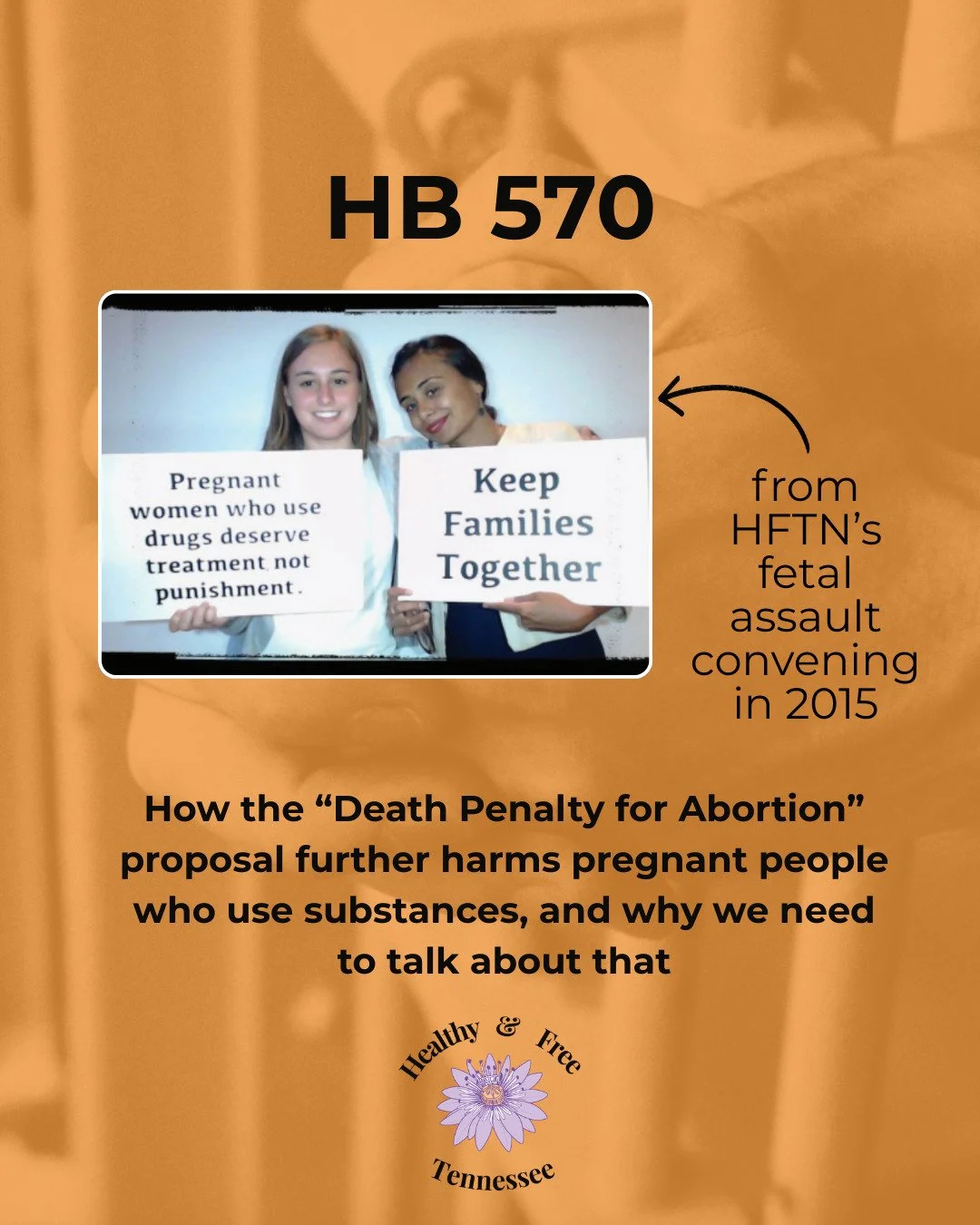 Let's talk about how the "death penality for abortion bill" (HB 570) further harms pregnant people who use substances, and why we need to fight to make sure no part of this bill passes. Swipe through to learn more. Image text in alt-text