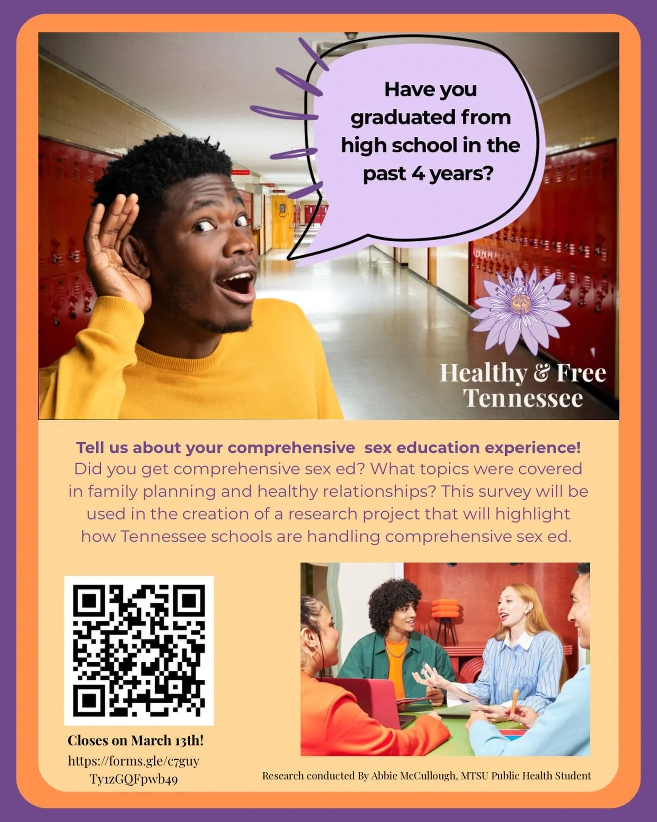 We want to hear from the young adults in Tennessee about what their comprehensive s3x education looked like, during Highschool. If you know recent Highschool graduates who would like to give their input spread the word! Link in bio.