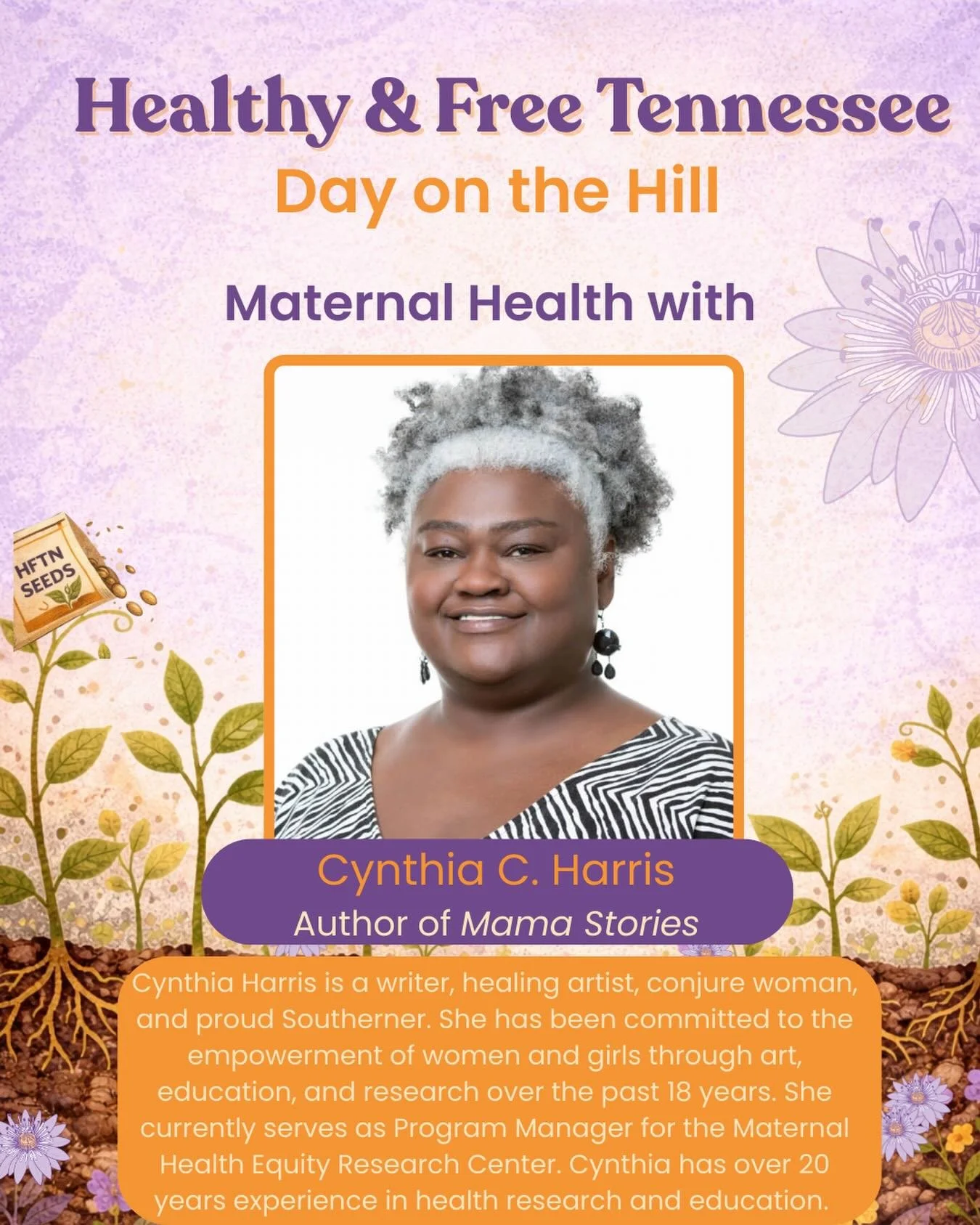 🌱 Presenter Announcement! 🌱

We&rsquo;re honored to welcome Cynthia C. Harris to Healthy &amp; Free Tennessee&rsquo;s Day on the Hill!💜

Cynthia Harris is a writer, healing artist, conjure woman, and proud Southerner. She is the author of Mama Sto
