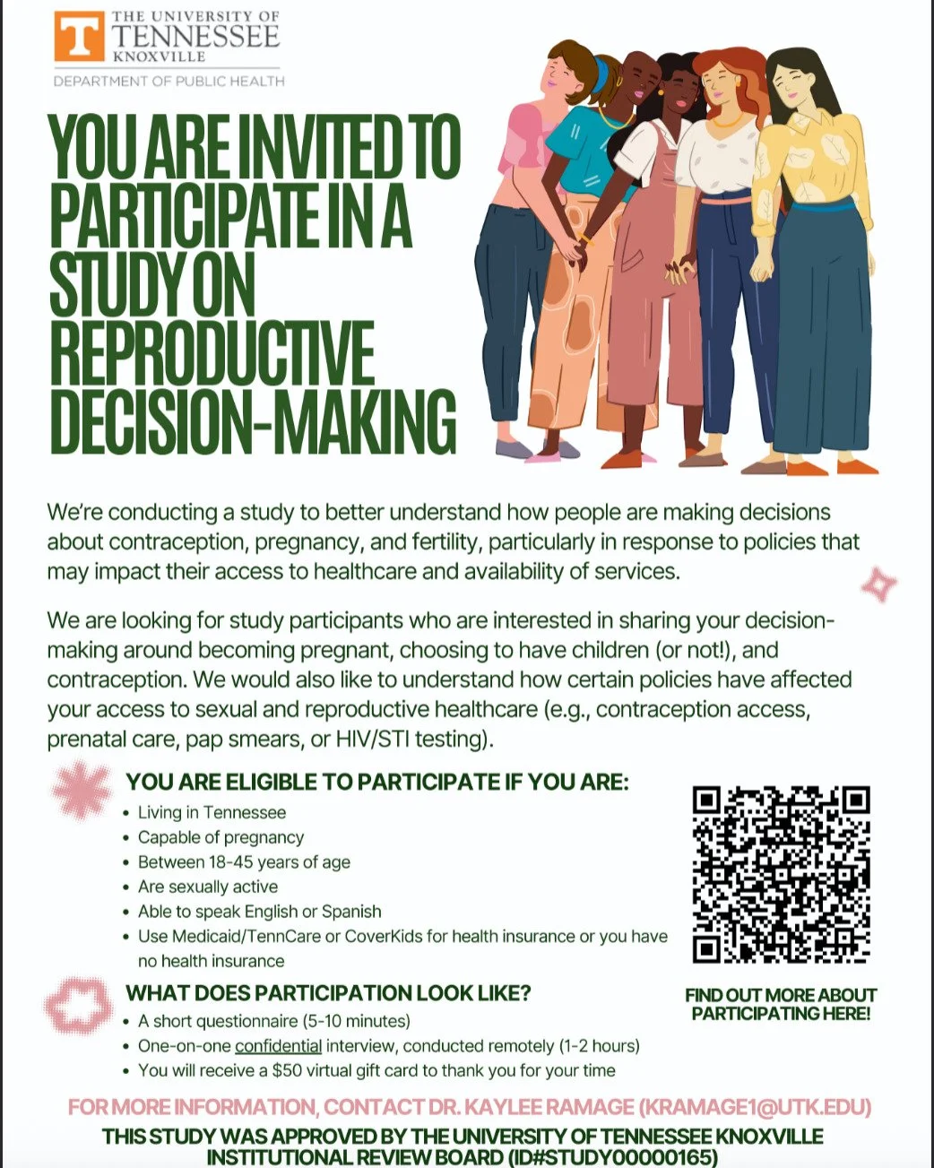 Hey Tennesseans on TennCare/CoverKids or folks who are uninsured, we'd love to hear from you! Dr. Kaylee Ramage is conducting a study on reproductive decision-making in TN, and we really want to better understand what factors into folks' decision-mak