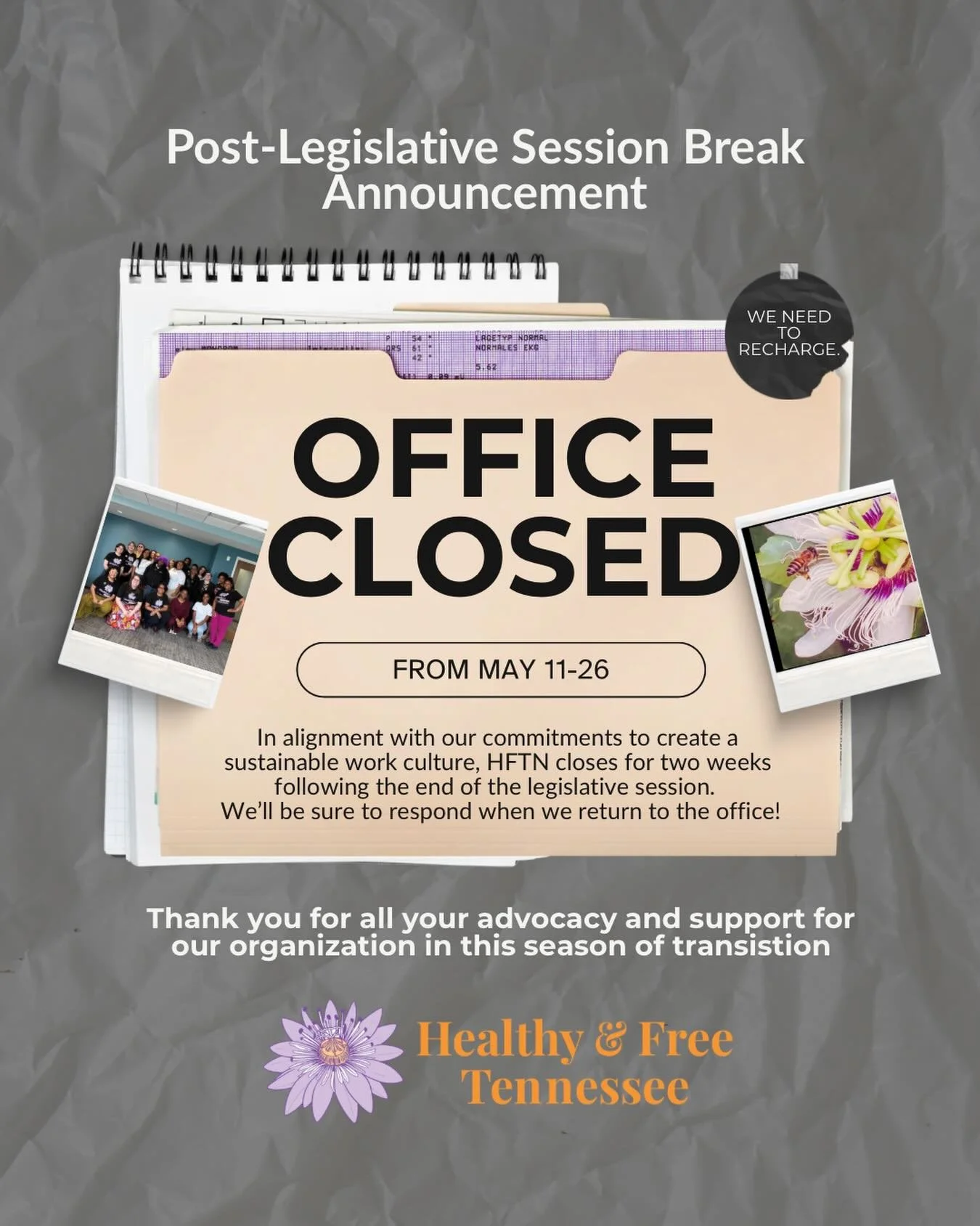 💜 Remember that rest is resistance and necessary to prevent burnout. We will see you all again after May 26th💜