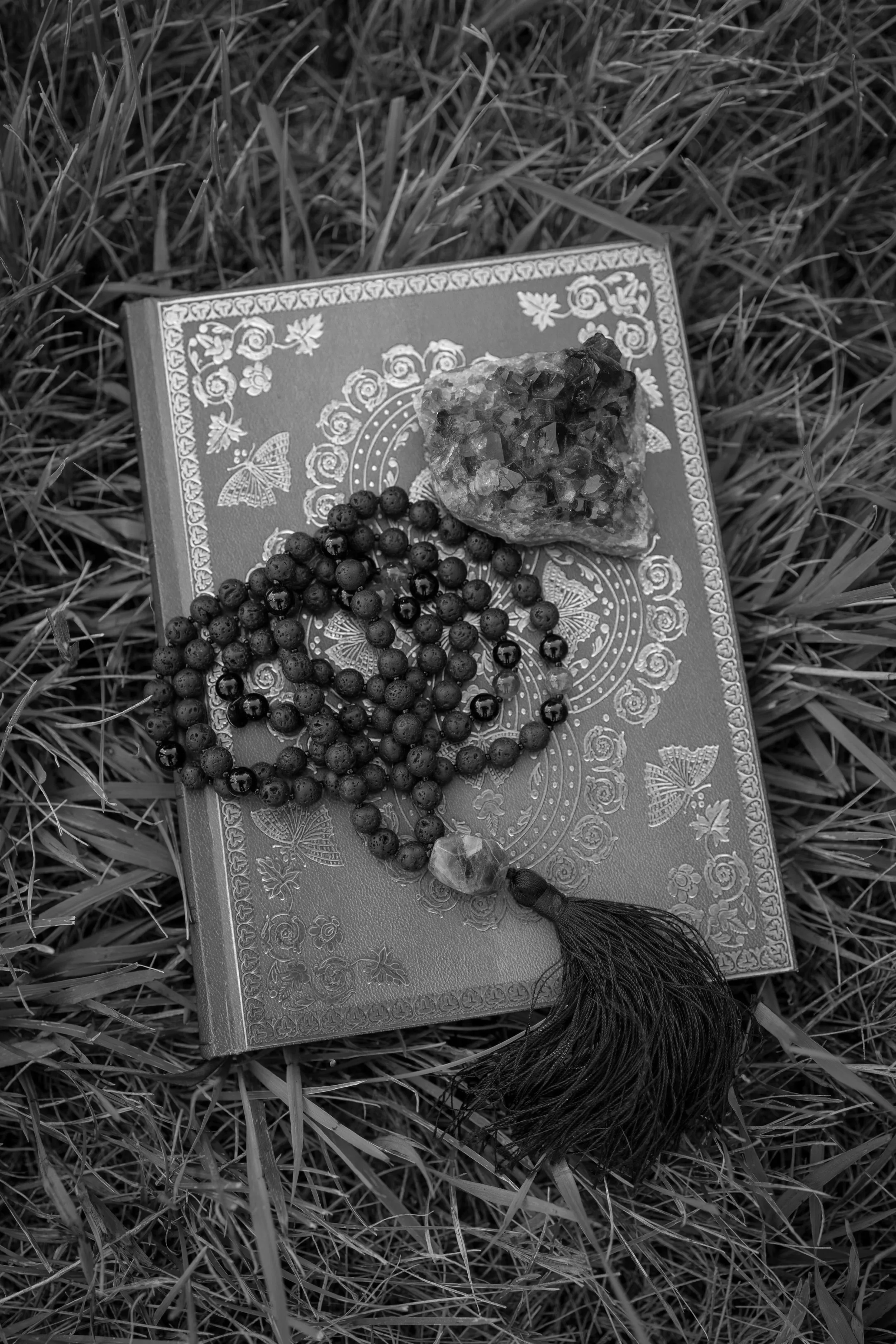notebook with mala beads
