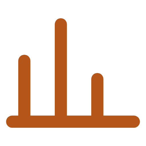 A brown bar chart with three vertical bars of varying heights on a black background.