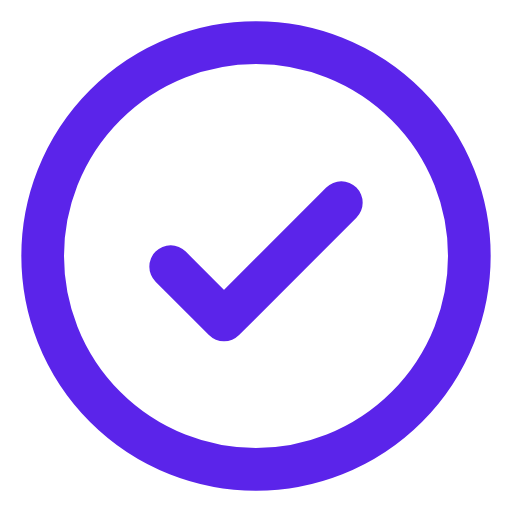 Purple checkmark inside a purple circle on a black background.