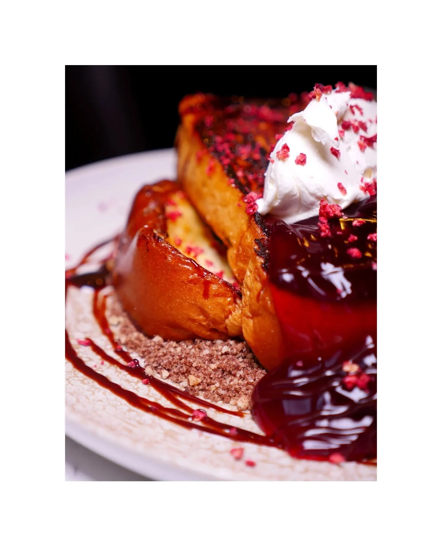 The first of our newest seasonal dishes coming on our Autumn order of service. Our Black Forest Indulgence French Toast.

Our classic Chapel French toast, lay on a bed of chocolate biscuit crumb, draped in Cherry Pie Compote, Vanilla mascarpone cream