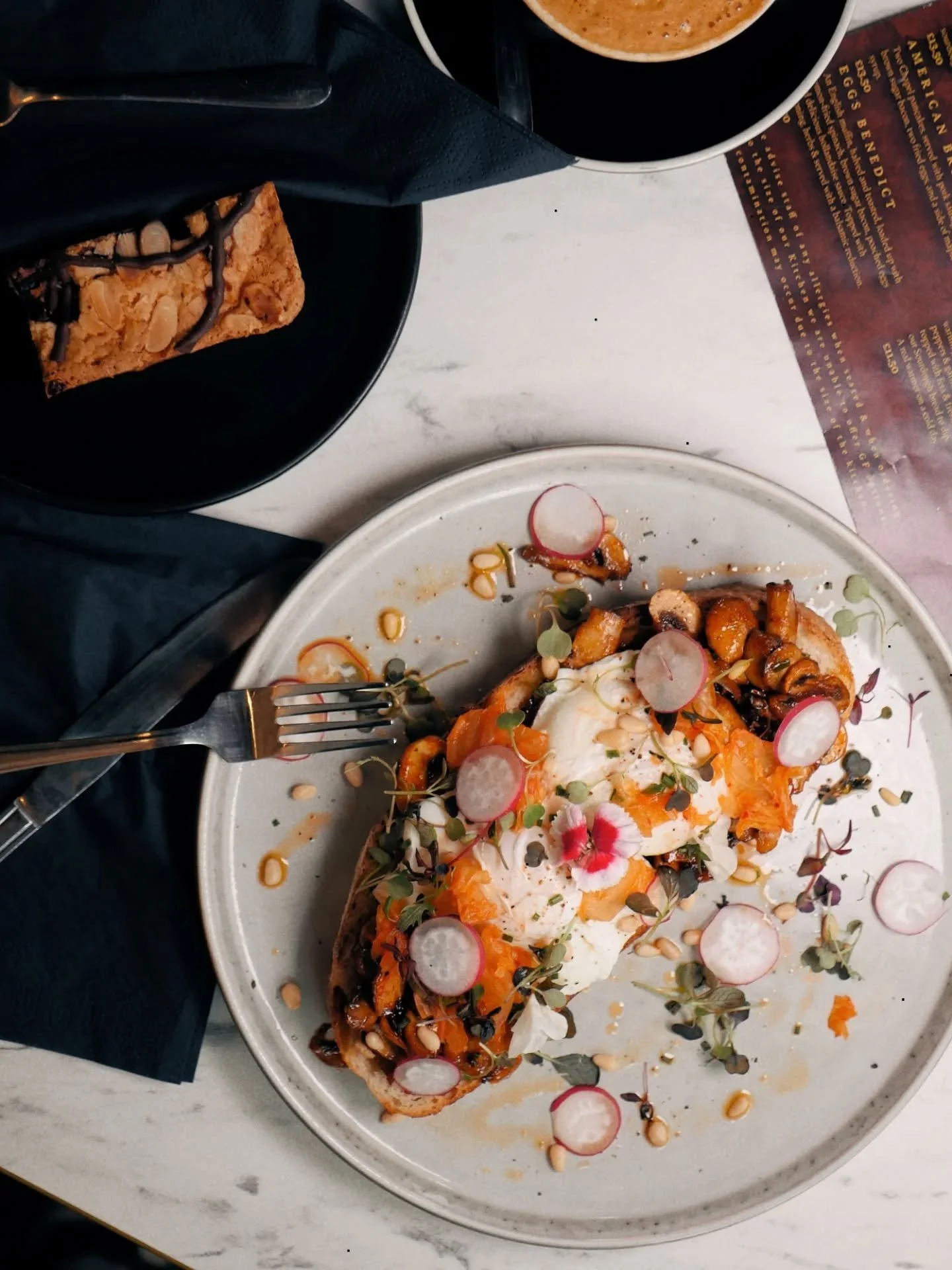 Another new introduction to our spring menu.

Gochujang &amp; Honey butter Mushrooms on Sourdough with Poached eggs, Kimchi, Radish Mixed seeds and fresh greens.

This sweet and slightly spicy brunch dish is absolutely delicious and dangerously moris