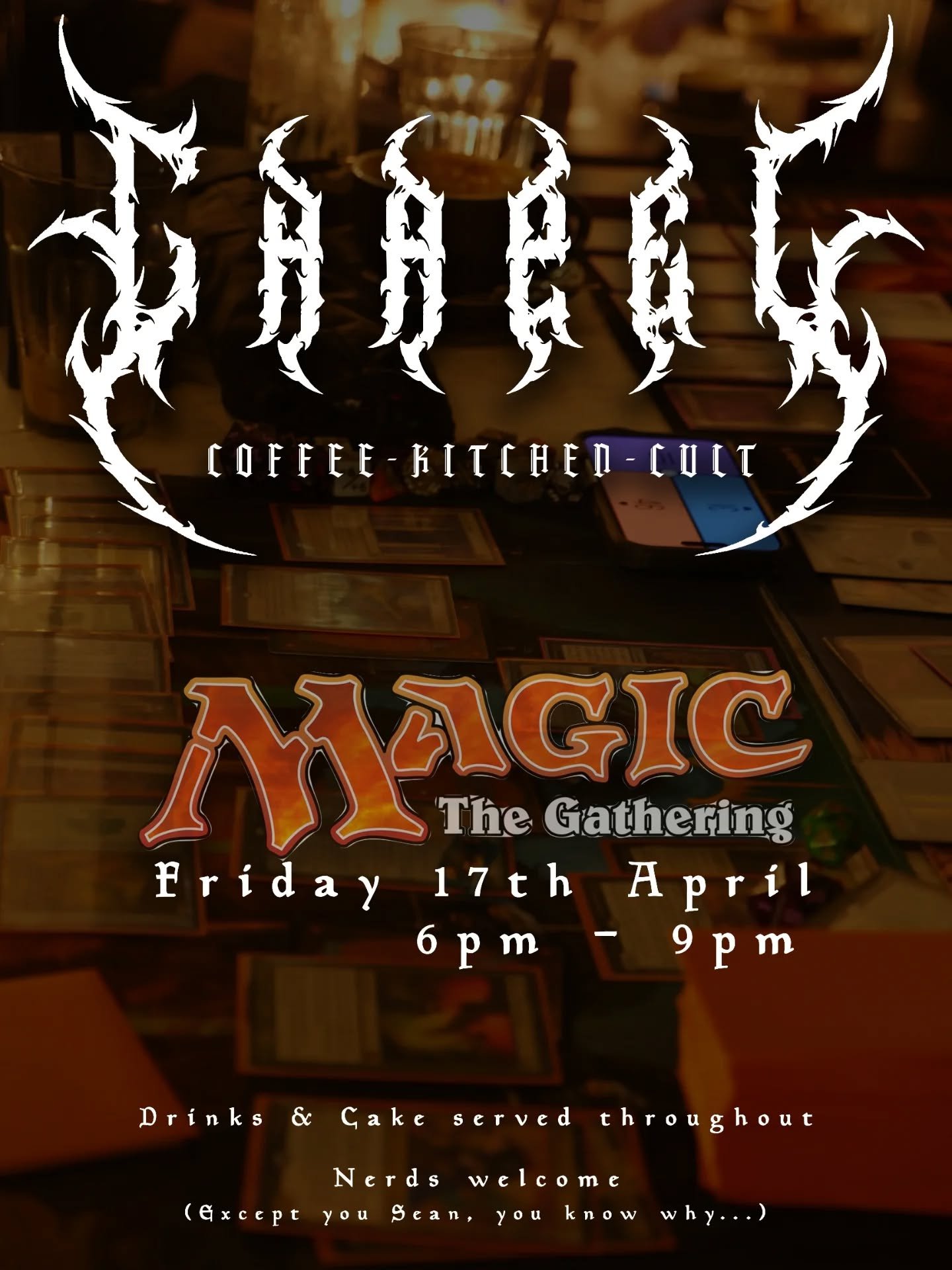 We're having another Magic The Gathering night! 

Its been a while since our last one but were going to try to make these more regular so if you and some friends want to turn up, play some Magic, eat cake and drink Hot Chocolate then join us on Frida