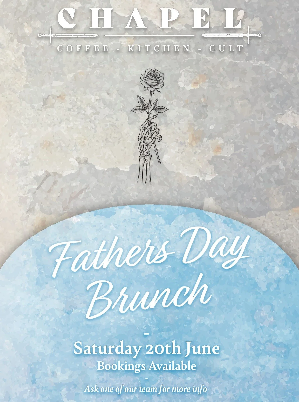 We're getting a lot of enquiries about Fathers day this year but as we don't open on Sundays we're taking bookings for the Saturday prior!

So if you want to treat your Dad to a banging Brunch on Saturday get in touch for a booking!