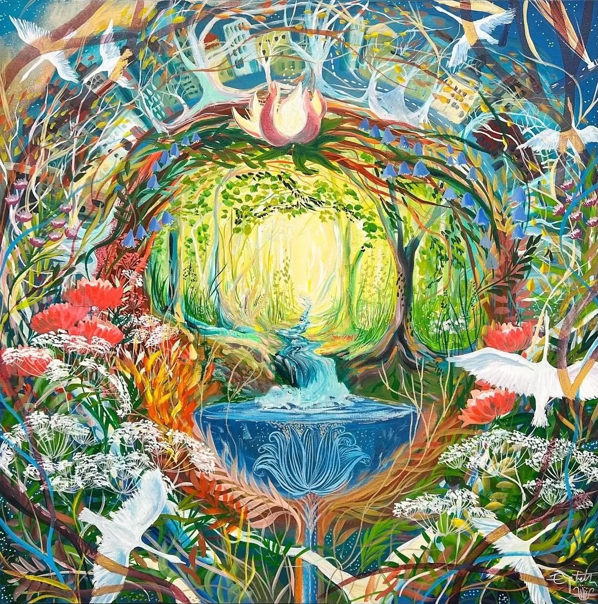 "Chalice" (2023)
40 x 40 inch, acrylic & ink
(Sold, in situ at Zelda Dearest Hotel, Asheville)