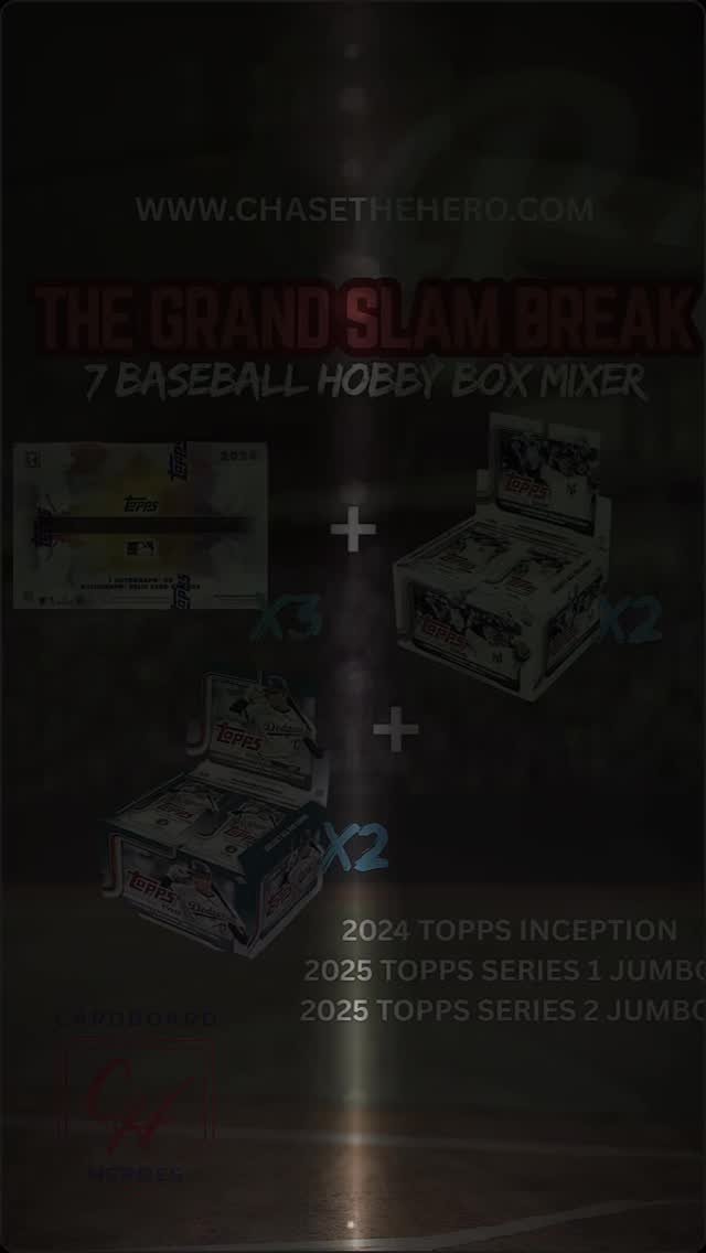 🚨 Grand Slam 7-Box Mixer is LIVE! 🚨
Only 13 spots left in this loaded random team break:
🔹 3x 2024 Topps Inception
🔹 2x 2025 Topps Series 1 Jumbo
🔹 2x 2005 Topps Series 2 Jumbo
🔥 Breaking soon — don’t miss it!
💻 www.ChaseTheHero.c