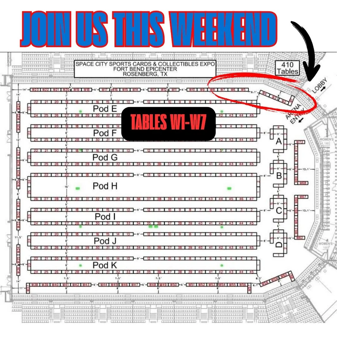 🎉 Another Weekend, Another Show! 🎉
We’re pumped to be set up at the Space City Sports Cards & Collectible Expo this weekend at the Fort Bend County Epicenter in Rosenberg, TX!
📅 Saturday: 10 AM – 5 PM
📅 Sunday: 10 AM – 4 PM