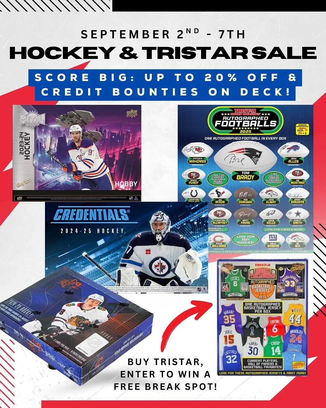 🏒 Hockey & TriStar Sale 🏈
Join us in the shop this week and score big!
✅ Up to 20% off Hockey & TriStar
✅ Credit bounties on all Hockey
✅ Every TriStar purchase = 1 entry to win a FREE spot in our TriStar Endzone Football Break (now posted