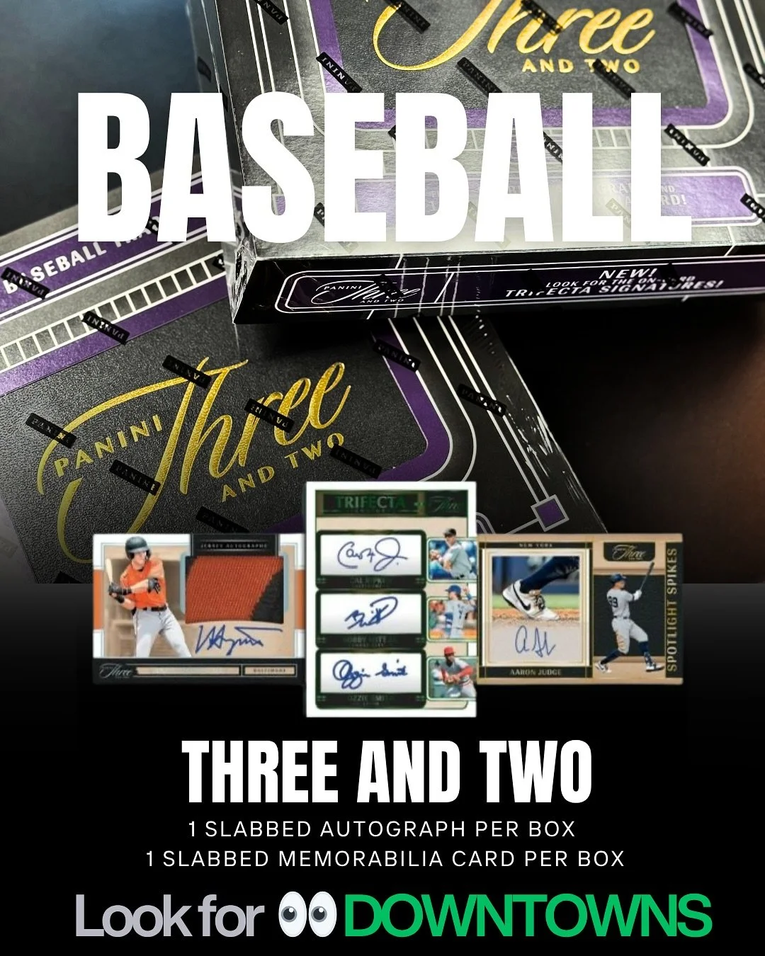 🚨 NEW RELEASE 🚨
2025 @paniniamerica Three and Two Baseball is HERE! ⚾🔥

Each box delivers:
✨ 1 slabbed autograph
✨ 1 slabbed Memorabilia
✨ Plus &mdash; chase Triple On-Card Autos &amp; those exclusive Downtowns 🏙️

Now available in the shop! Swin